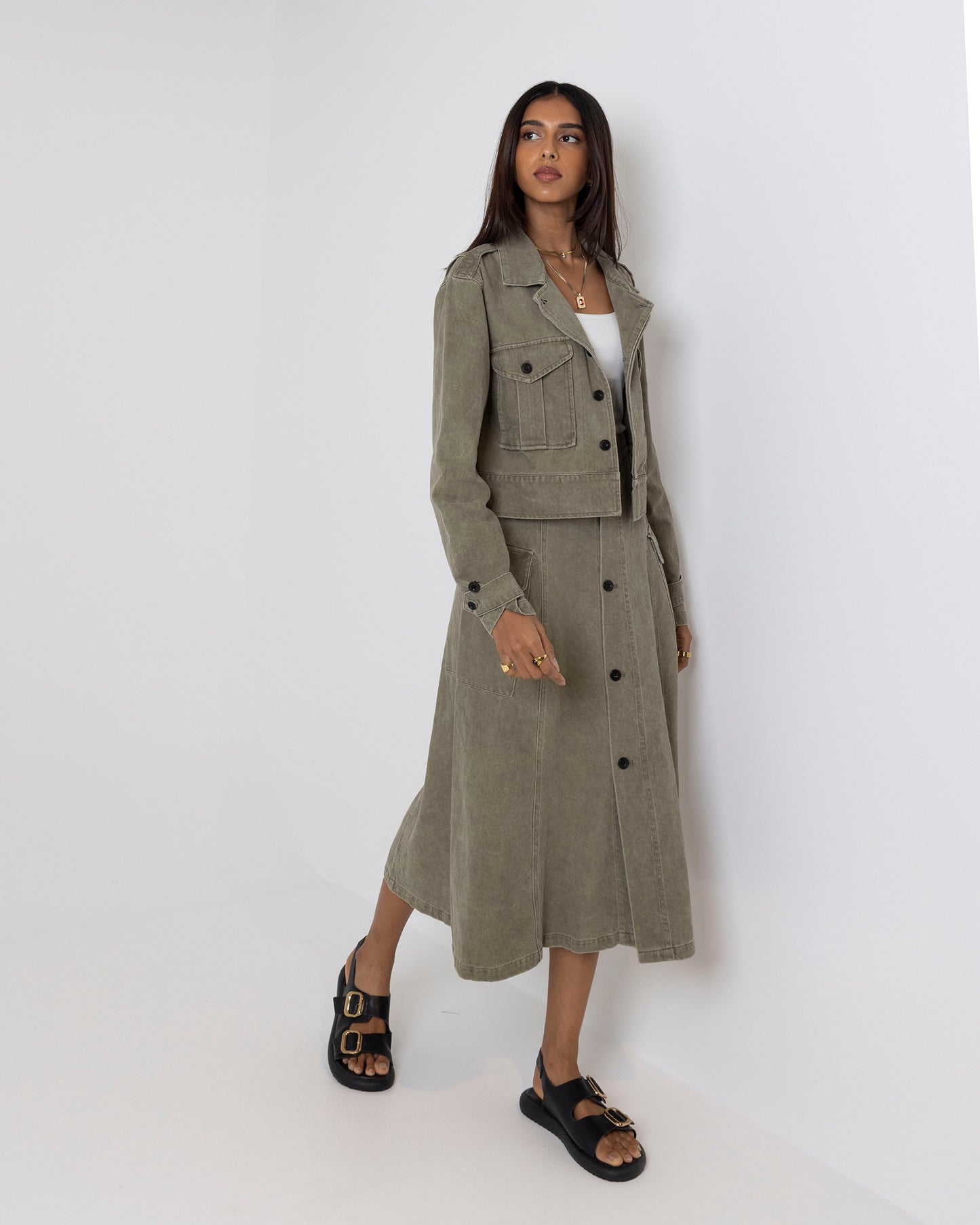 Denim Cargo Skirt Set