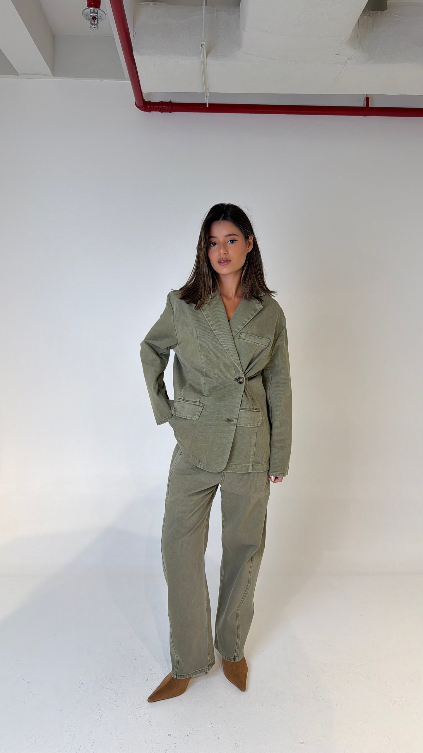 Olive Denim Blazer Set