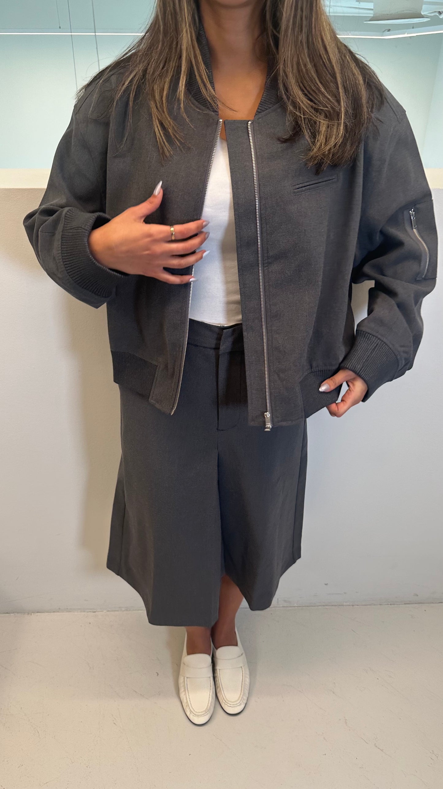 Grey Skirt & Bomber Set