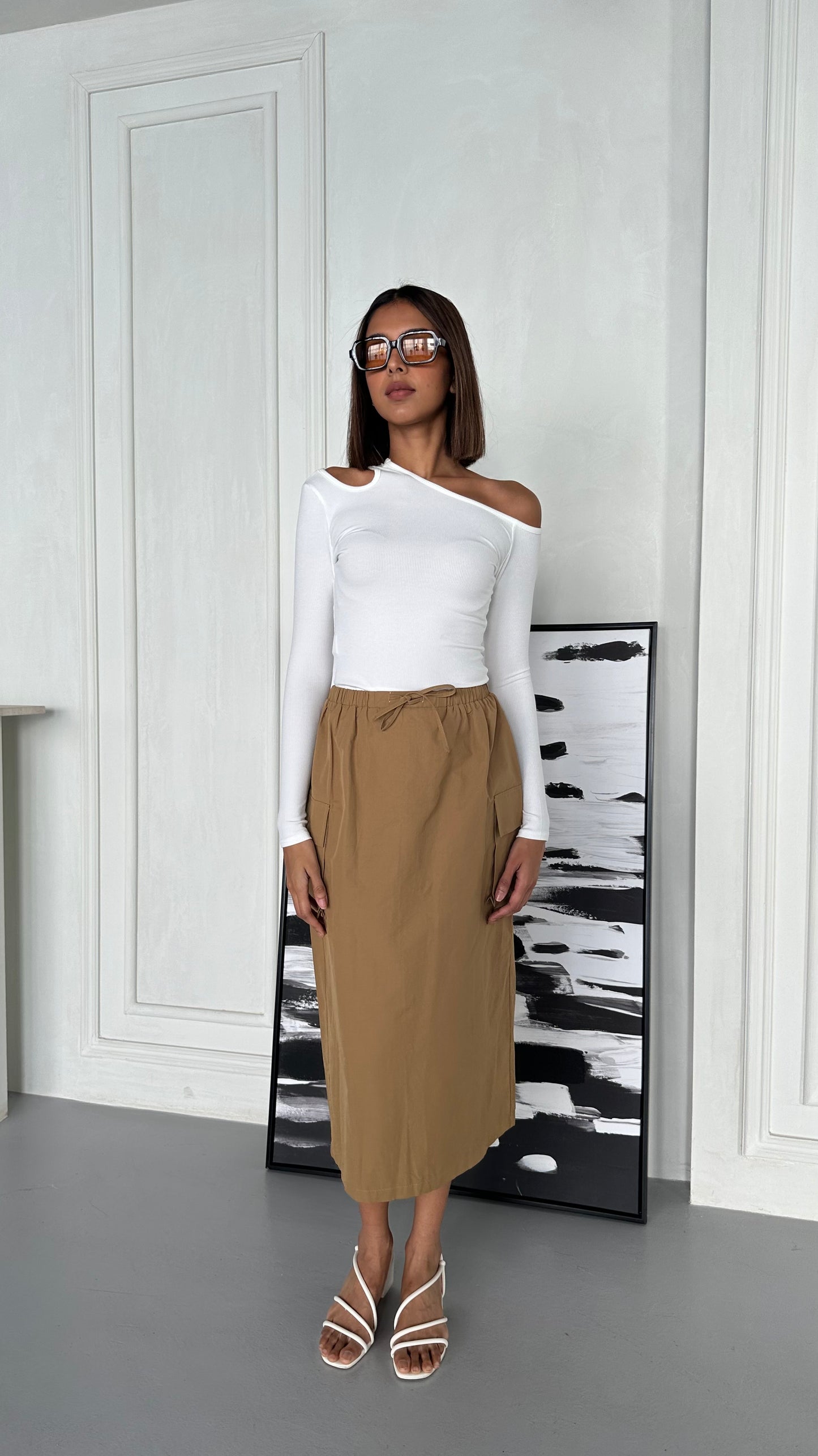 Beige Cargo Skirt