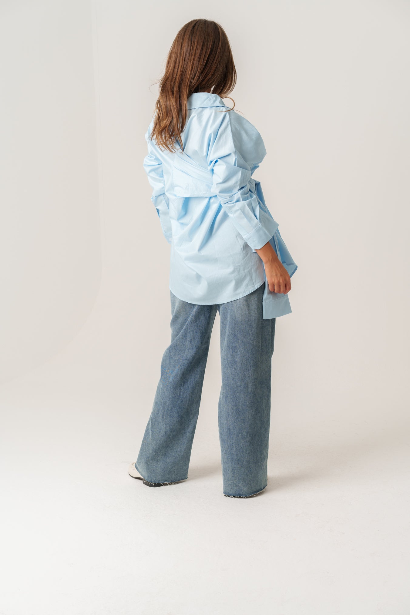 Blue Shirt with Sleeve Wrap