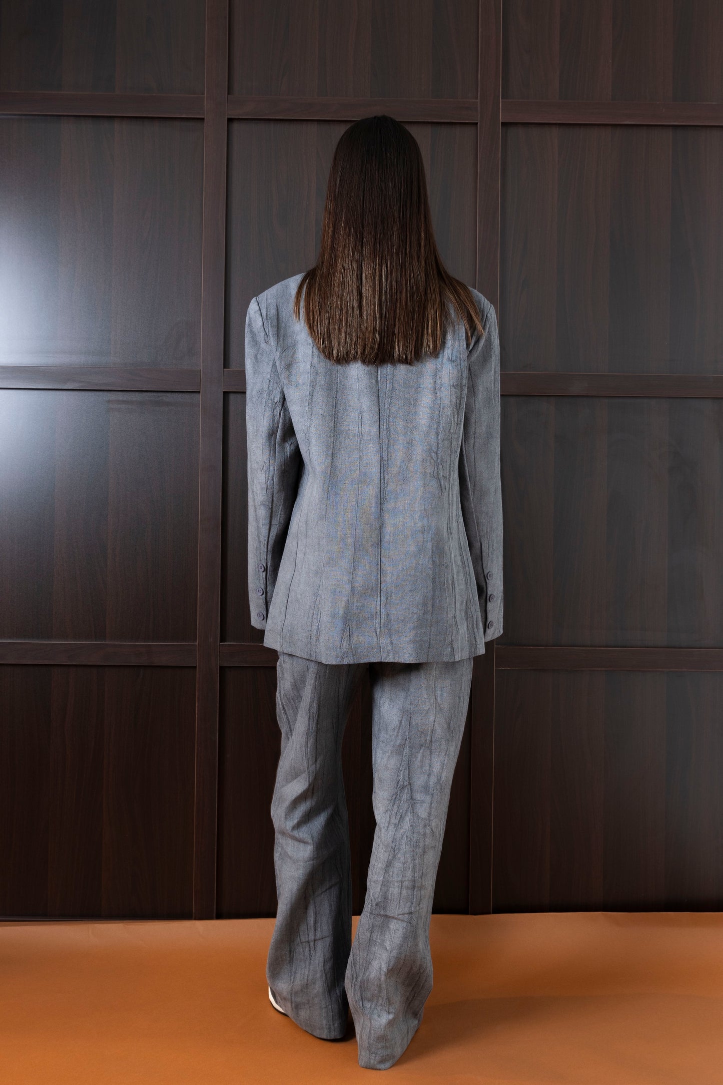 Grey Non-collared Suit Set