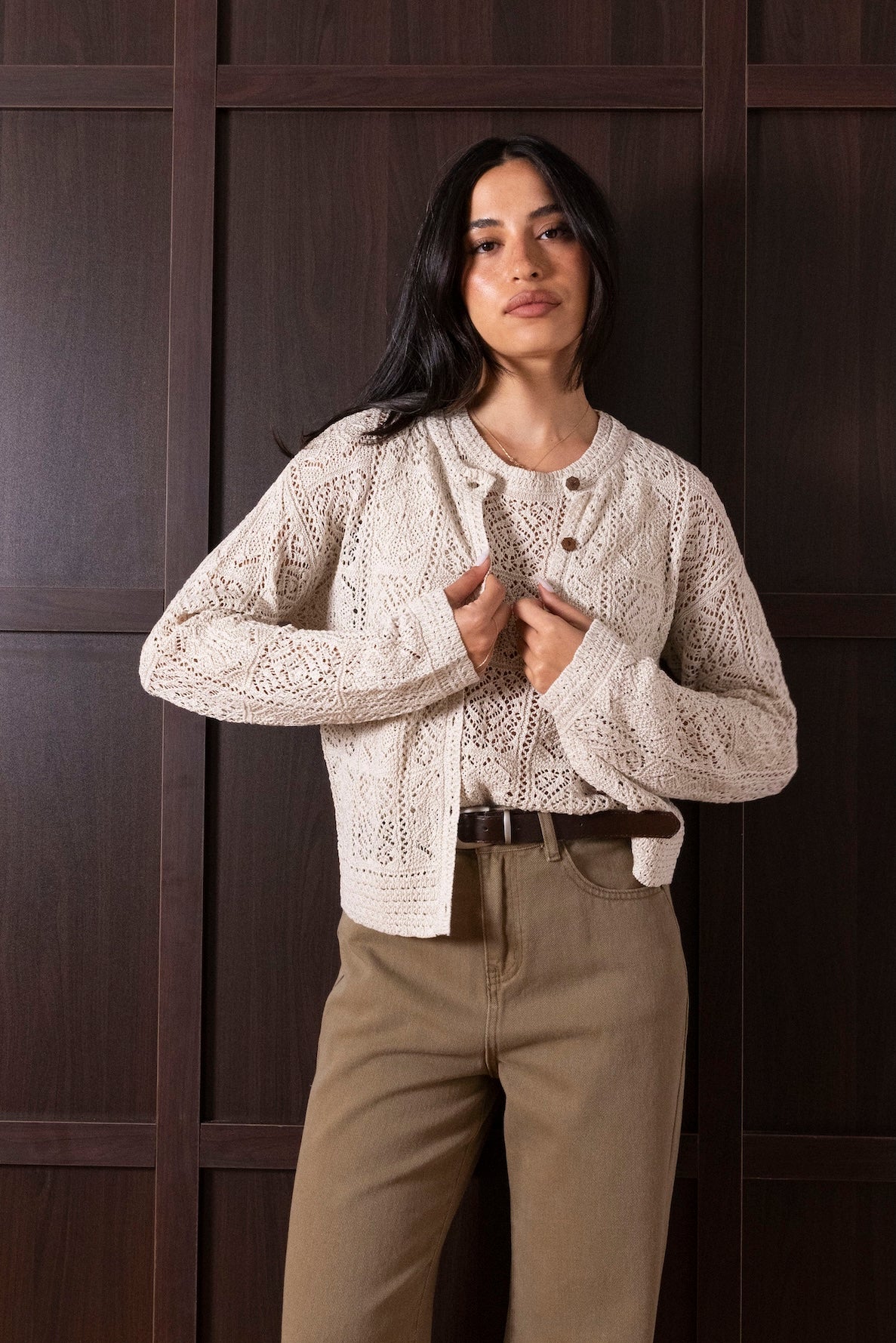 Beige Crochet Top Set (Top & Cardigan)