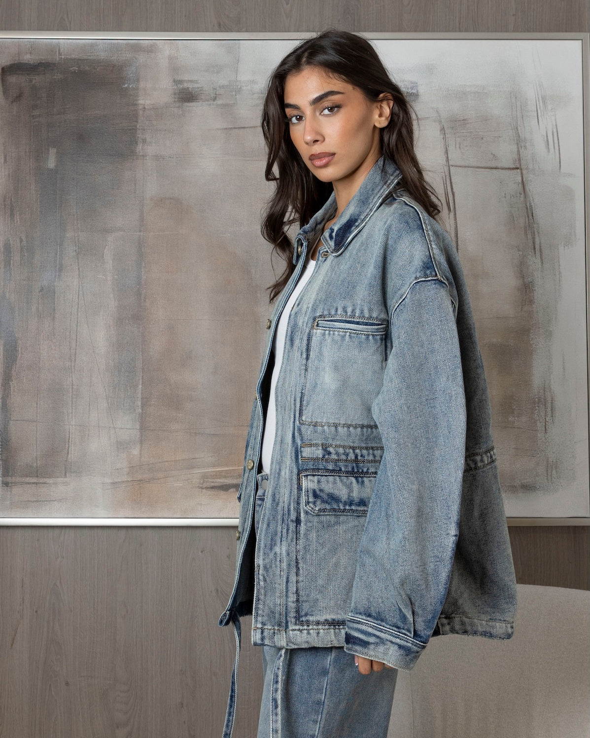 Denim Jacket with Gold Button