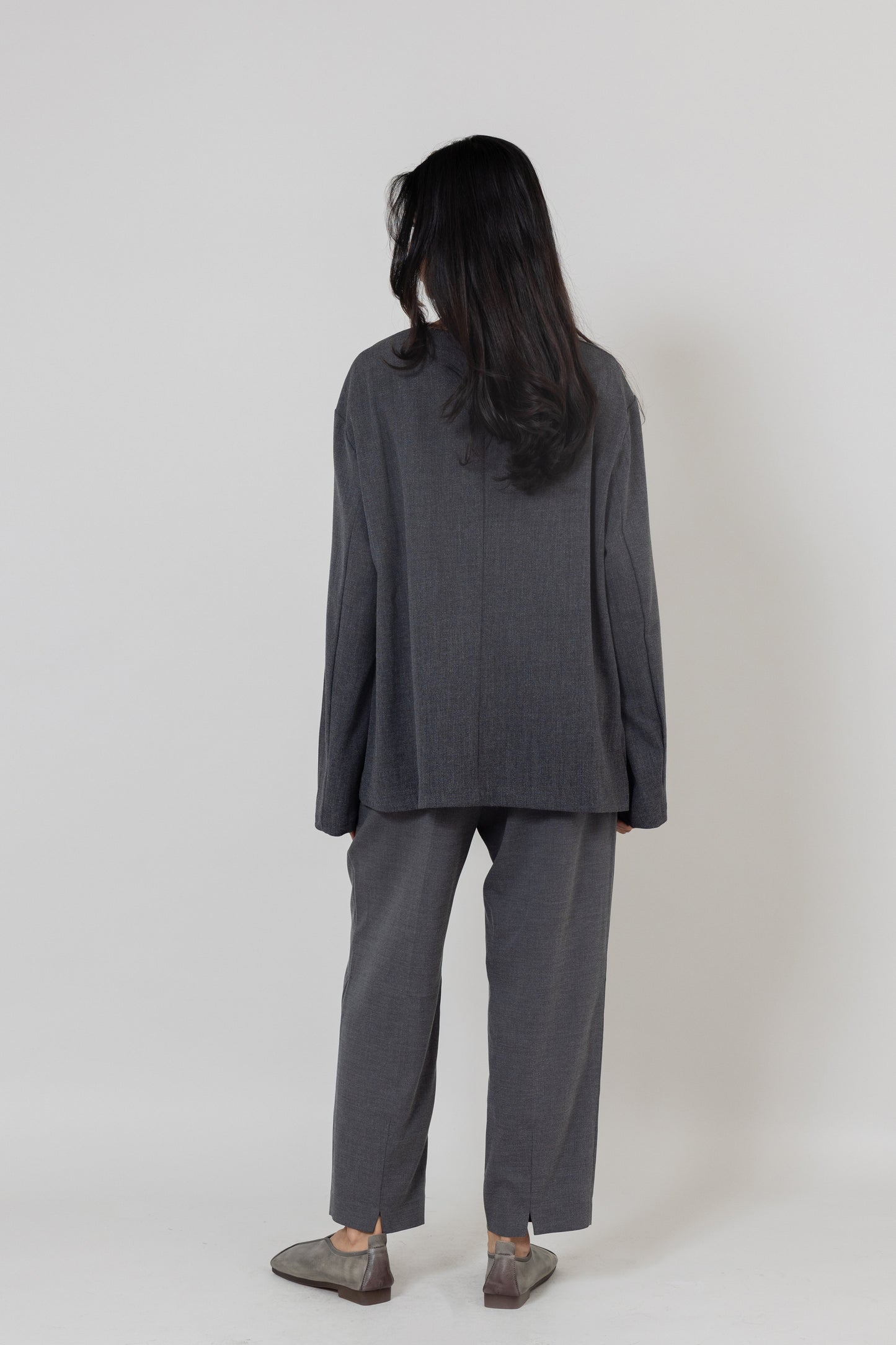 Grey Non-collared Wrap Blazer Top