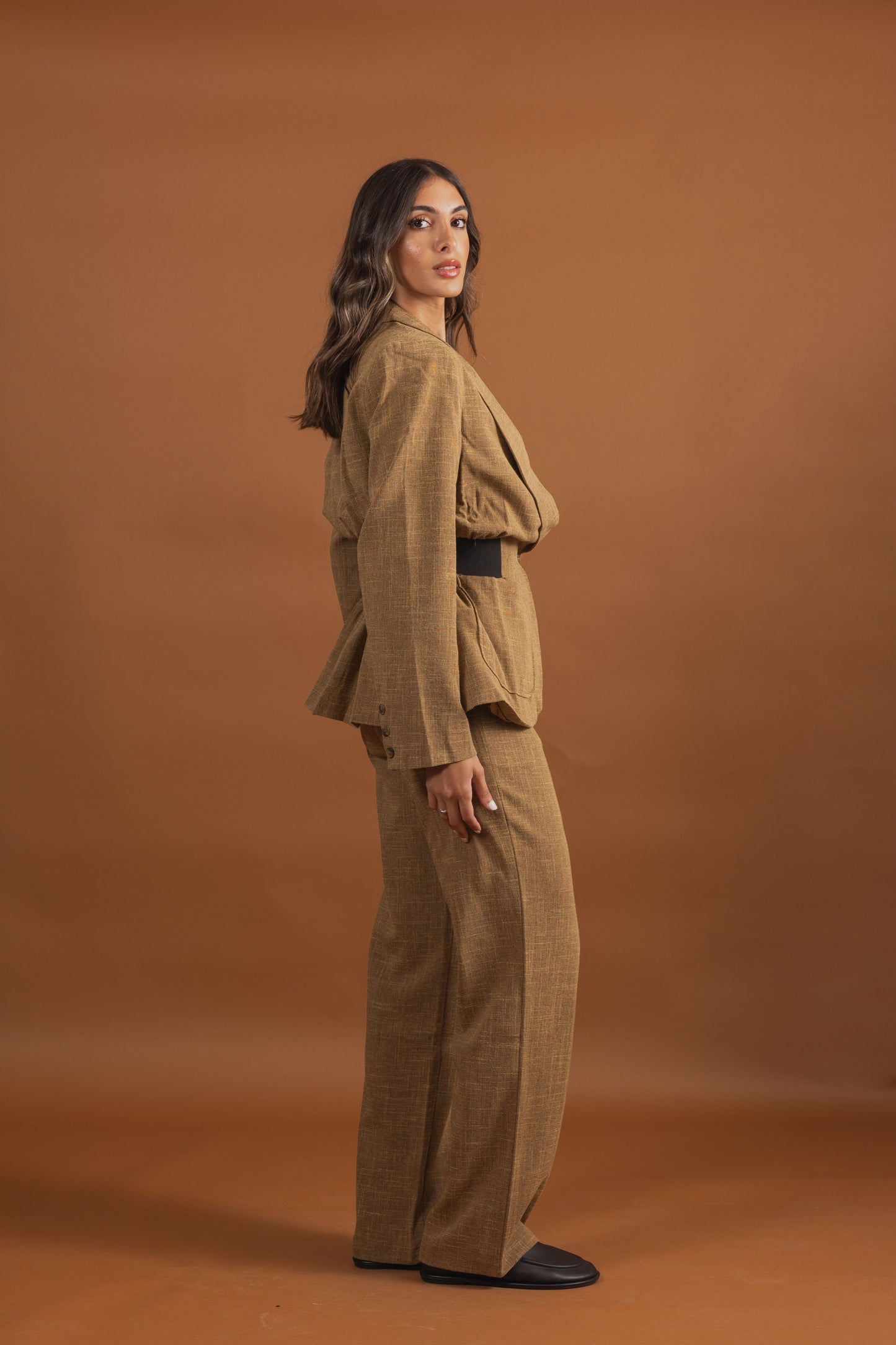 Brown Blazer Set with Black Elastic