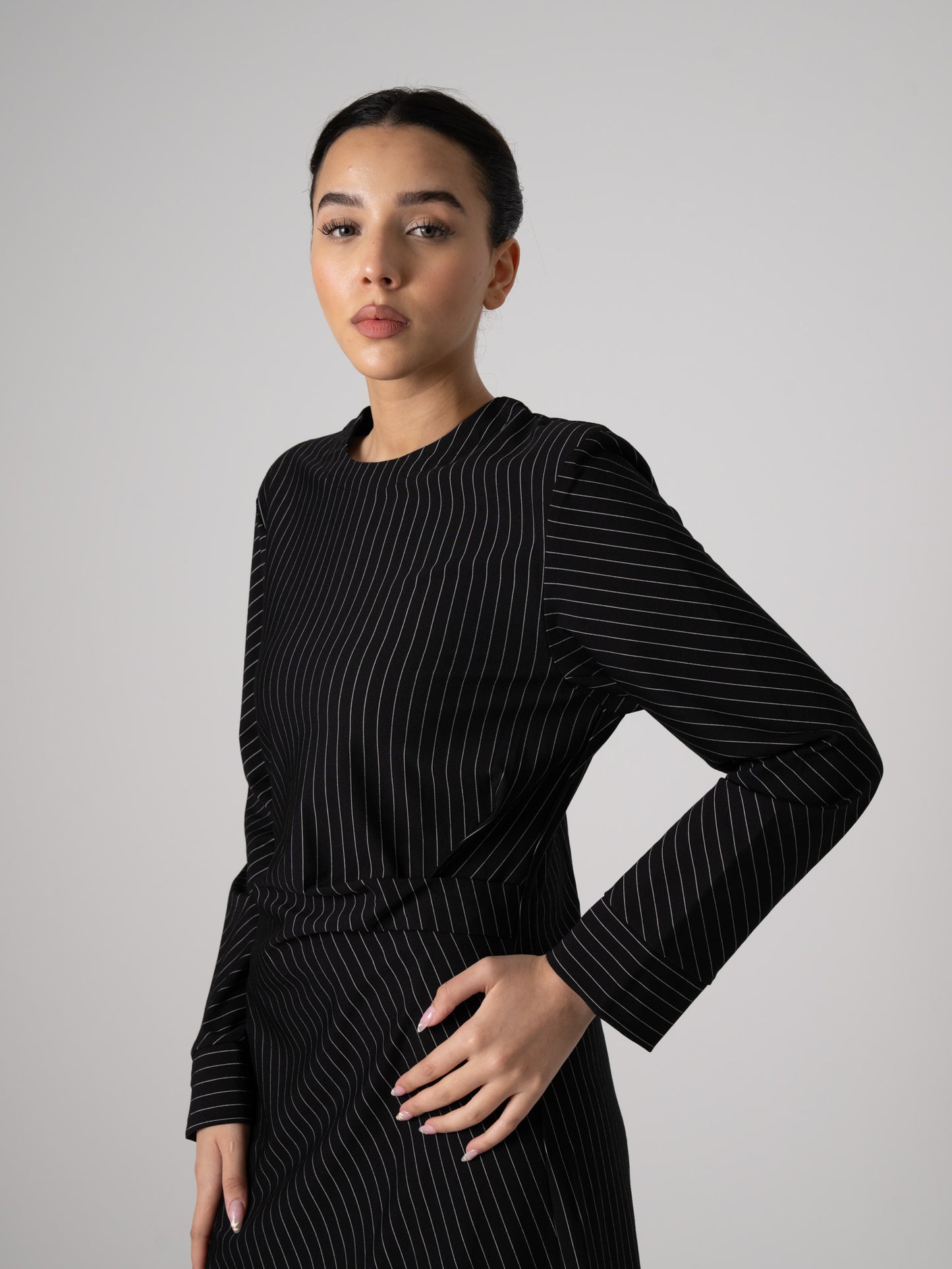 Striped Long Sleeve Padded Dress