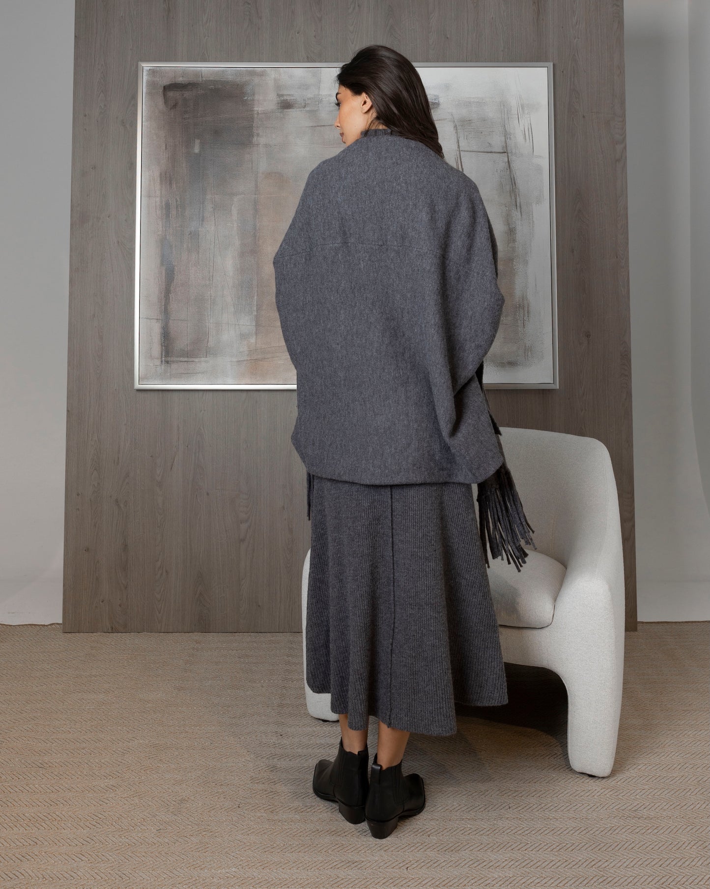 2 Piece Knit Set (Dress & Fringed Cardigan)