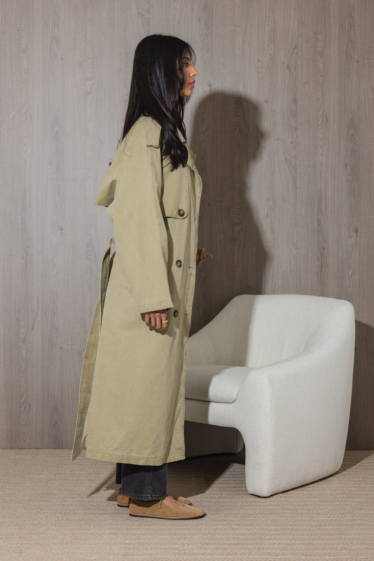 Denim Long Khaki Trench
