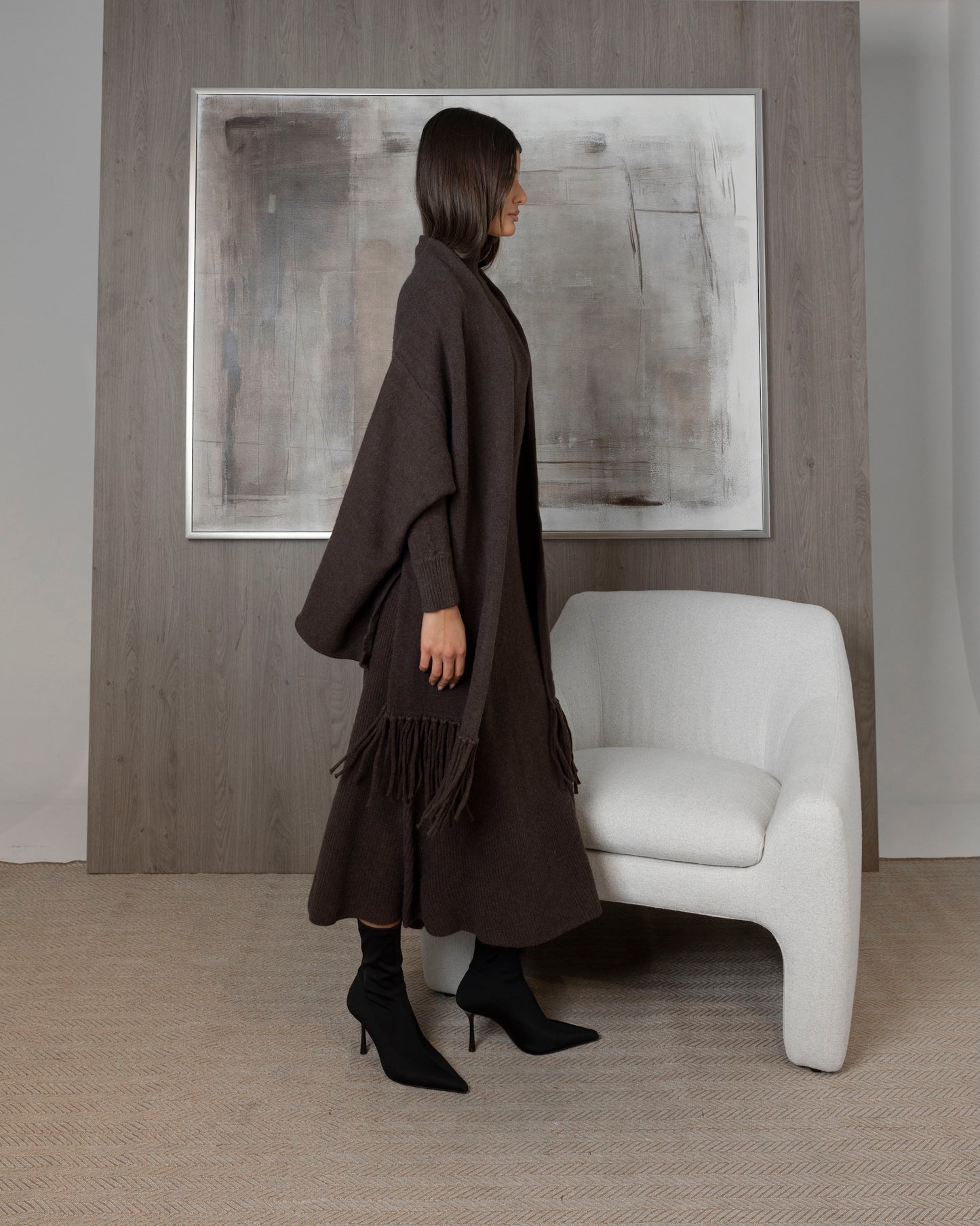 2 Piece Knit Set (Dress & Fringed Cardigan)