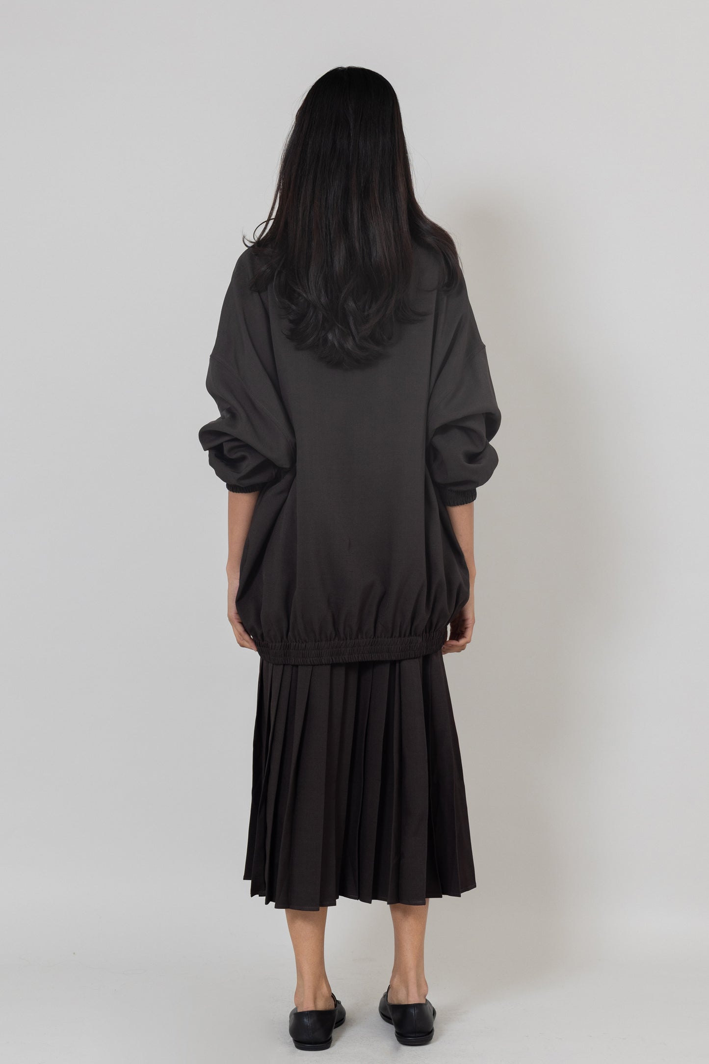 Grey Bomber-like Jacket with Attached Pleats