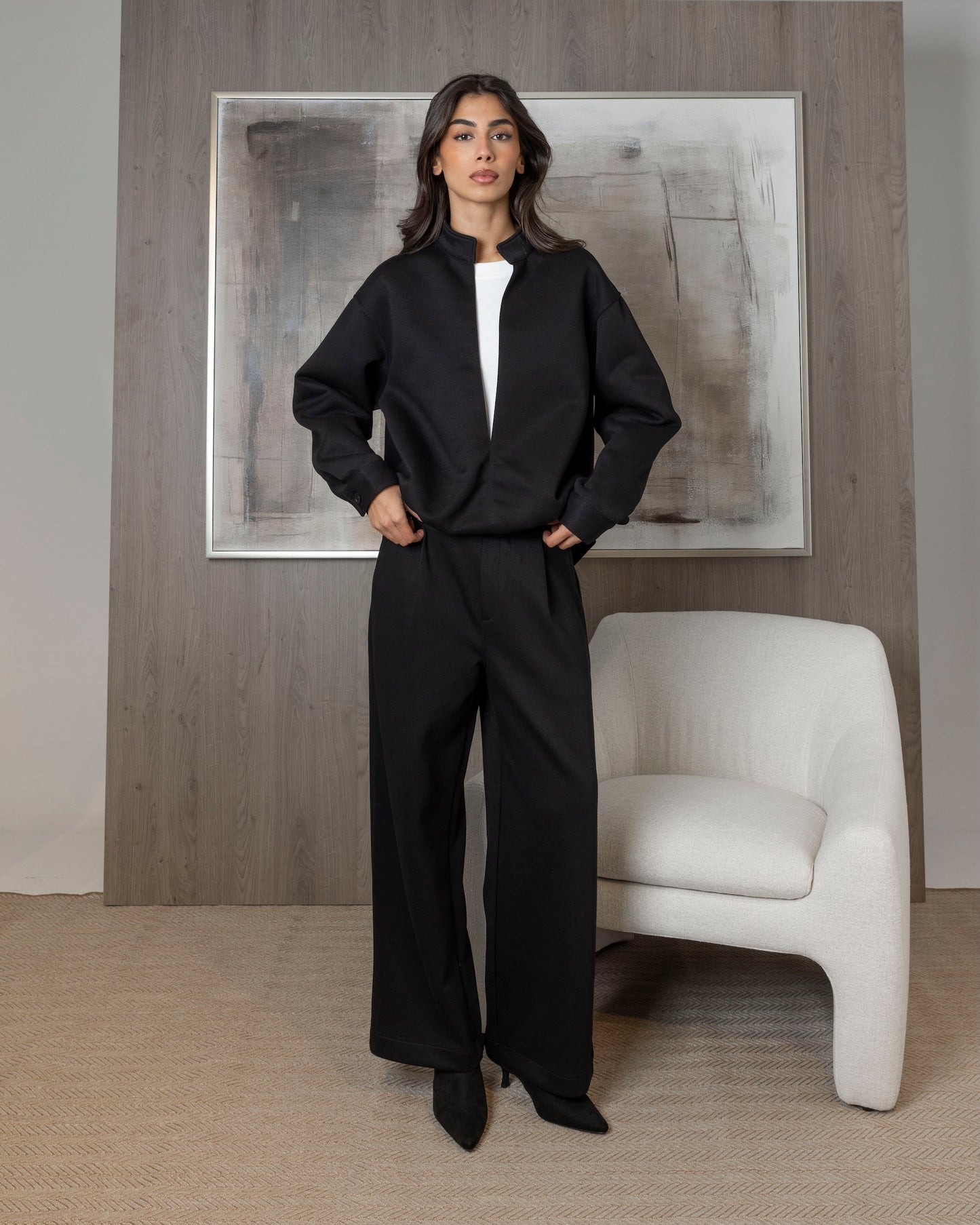 Black Tracksuit with Attached Inner Top