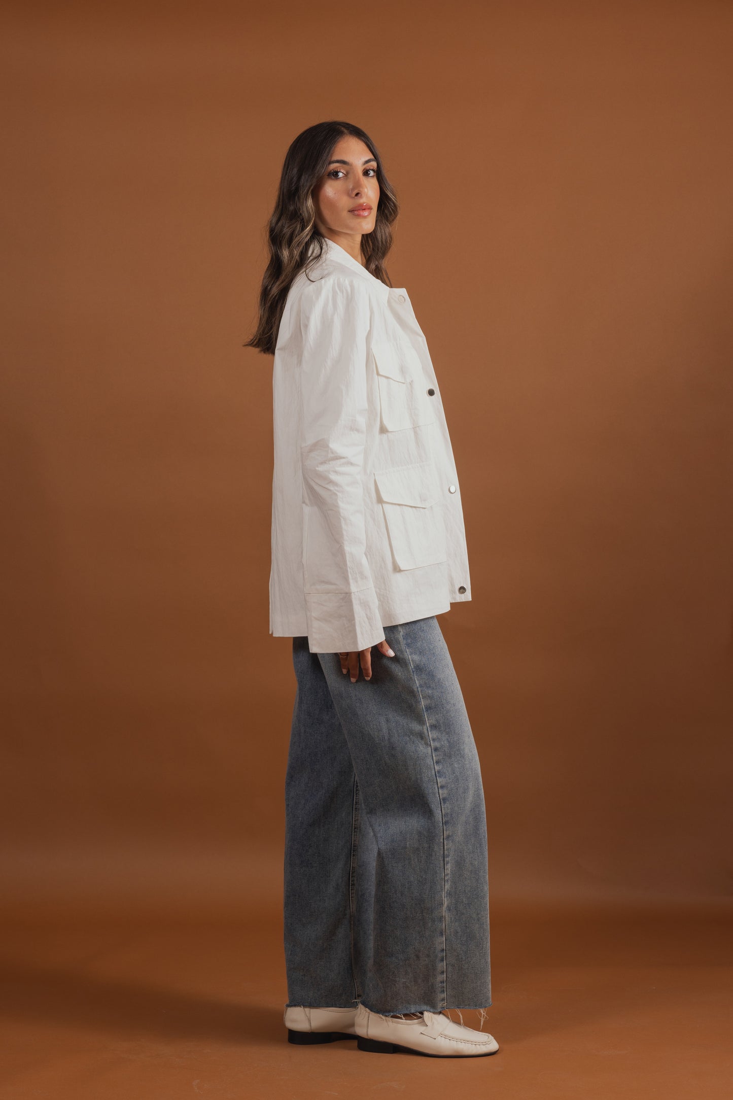 White Cargo Shirt Jacket