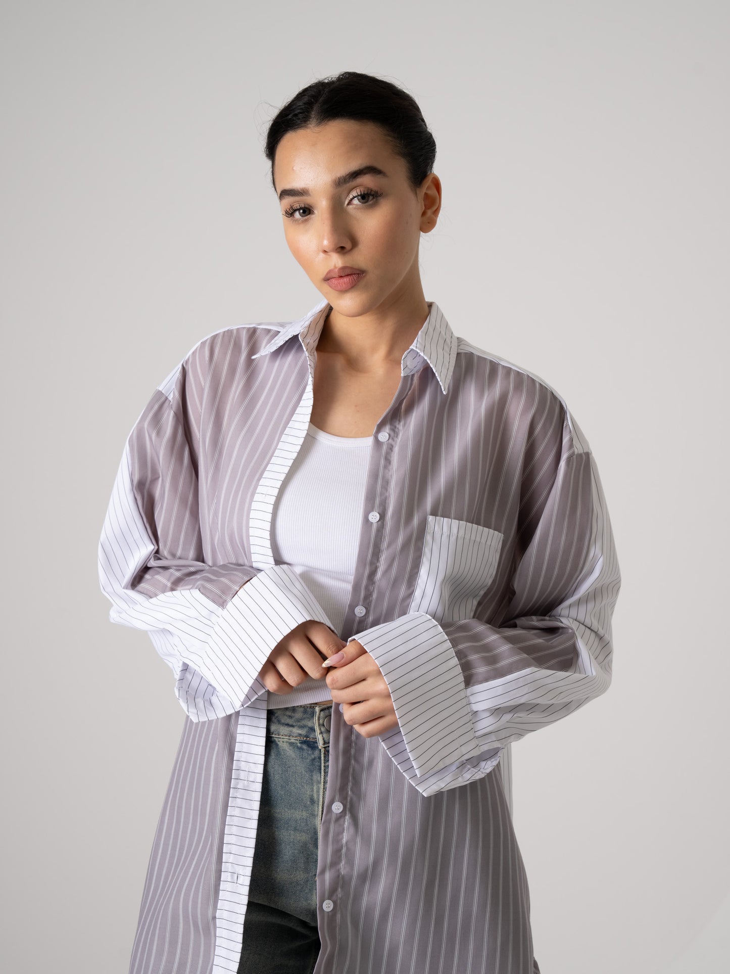 Grey & White Striped Shirt