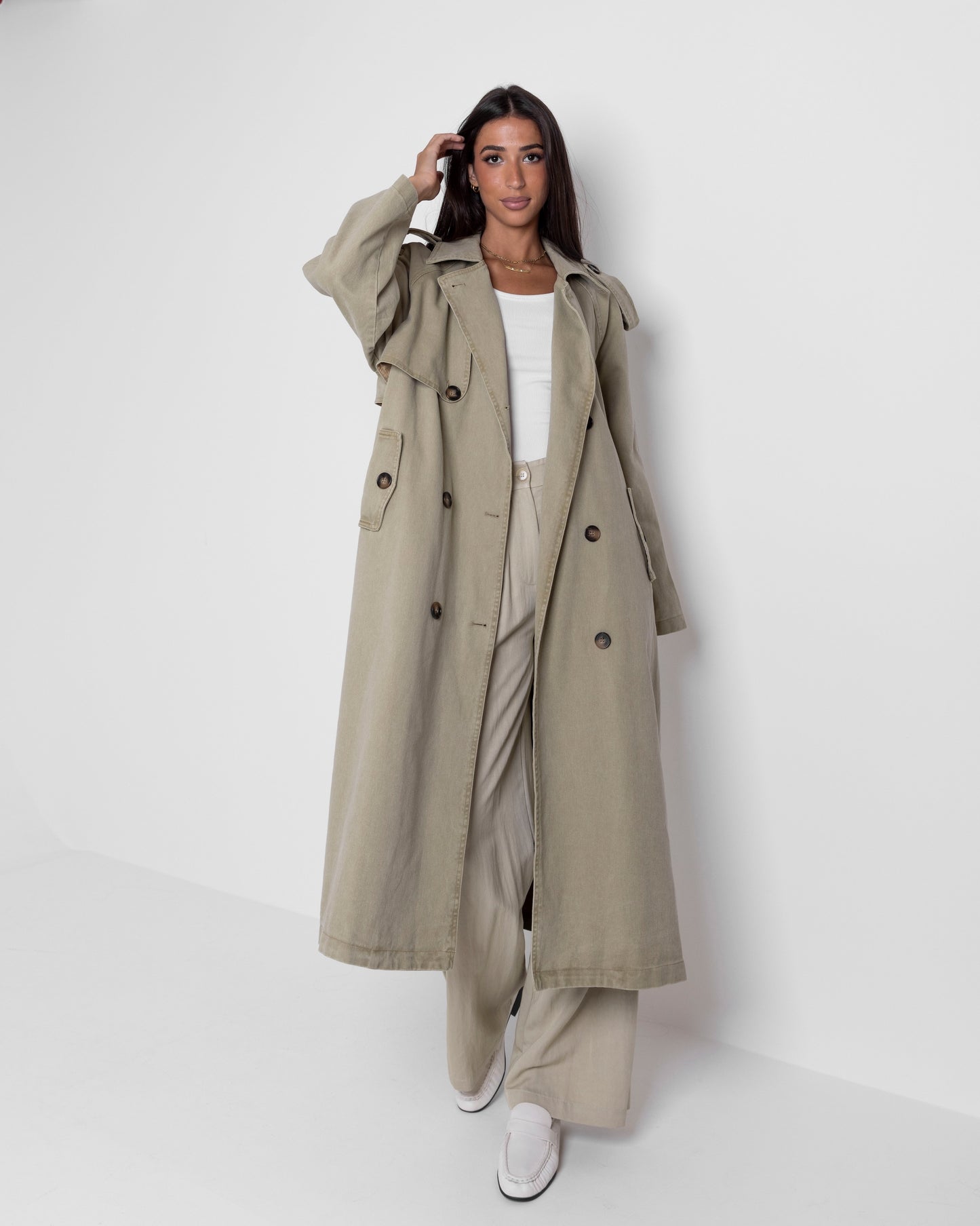 Denim Long Khaki Trench