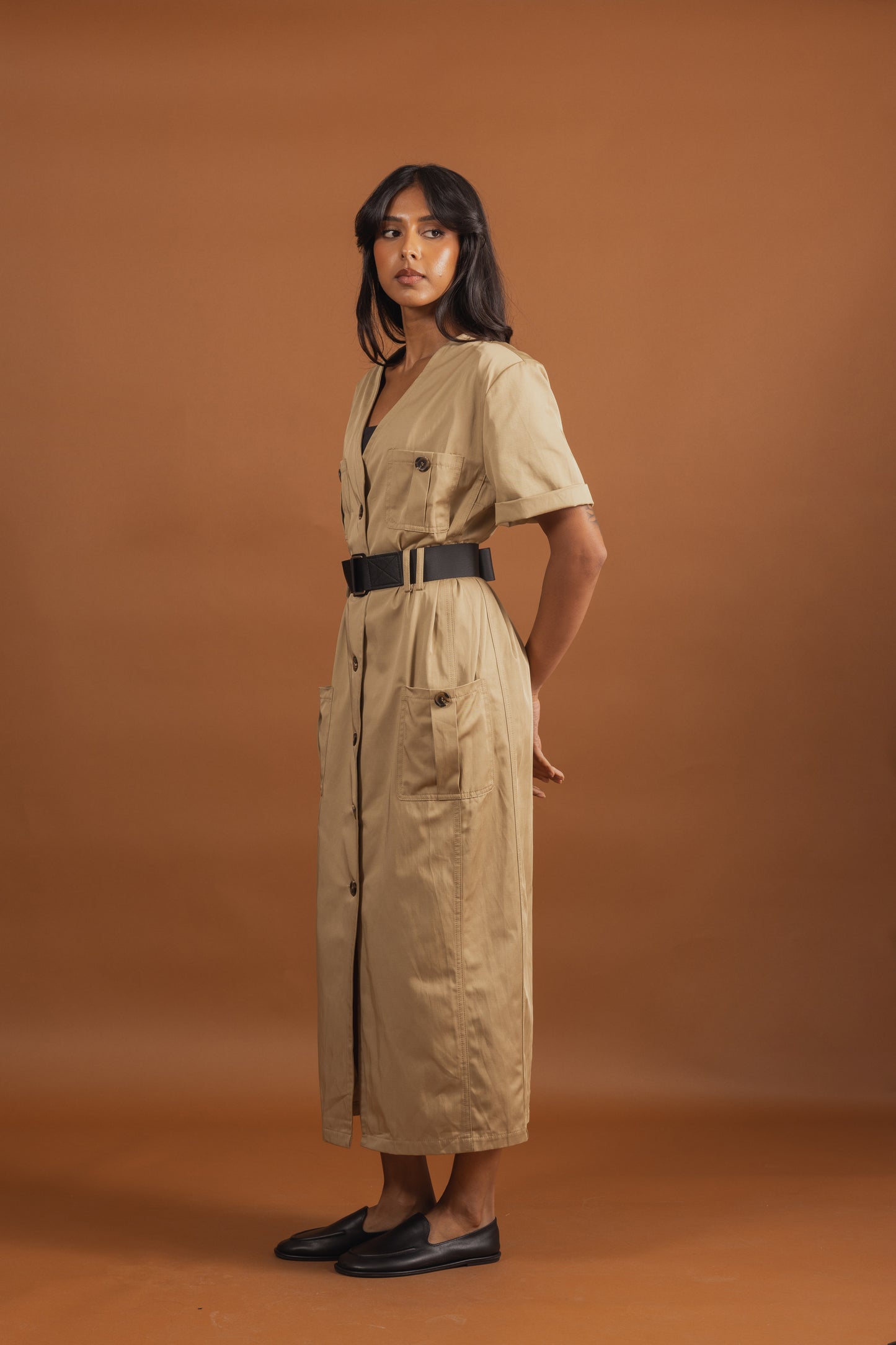 Cargo Dress with Attached Black Belt