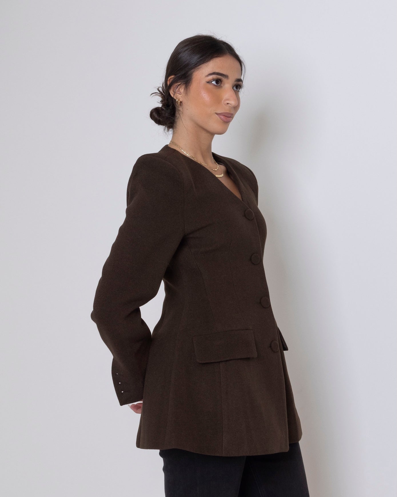 Coffee Waisted Buttoned Jacket