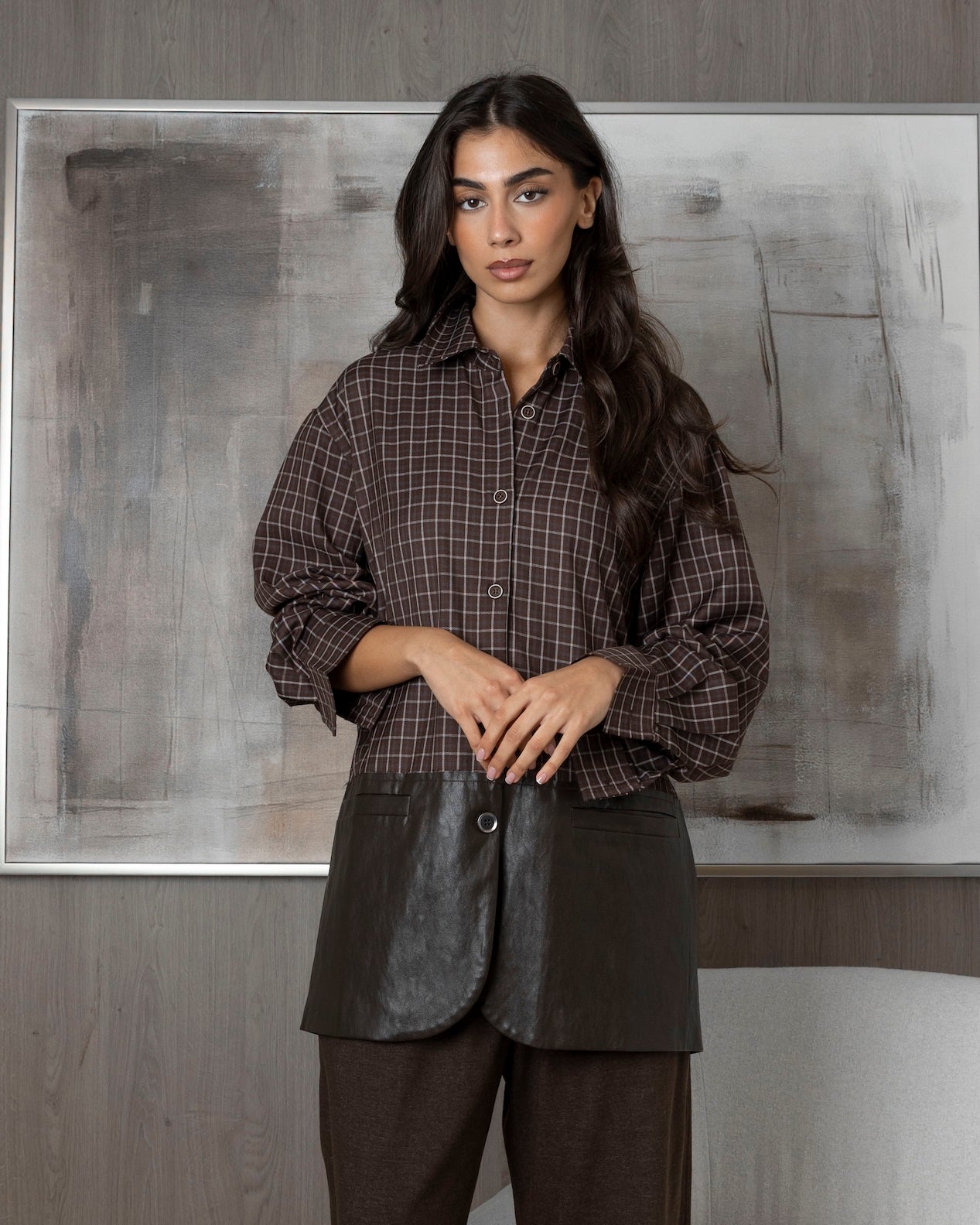 Plaid X Brown Leather Shirt