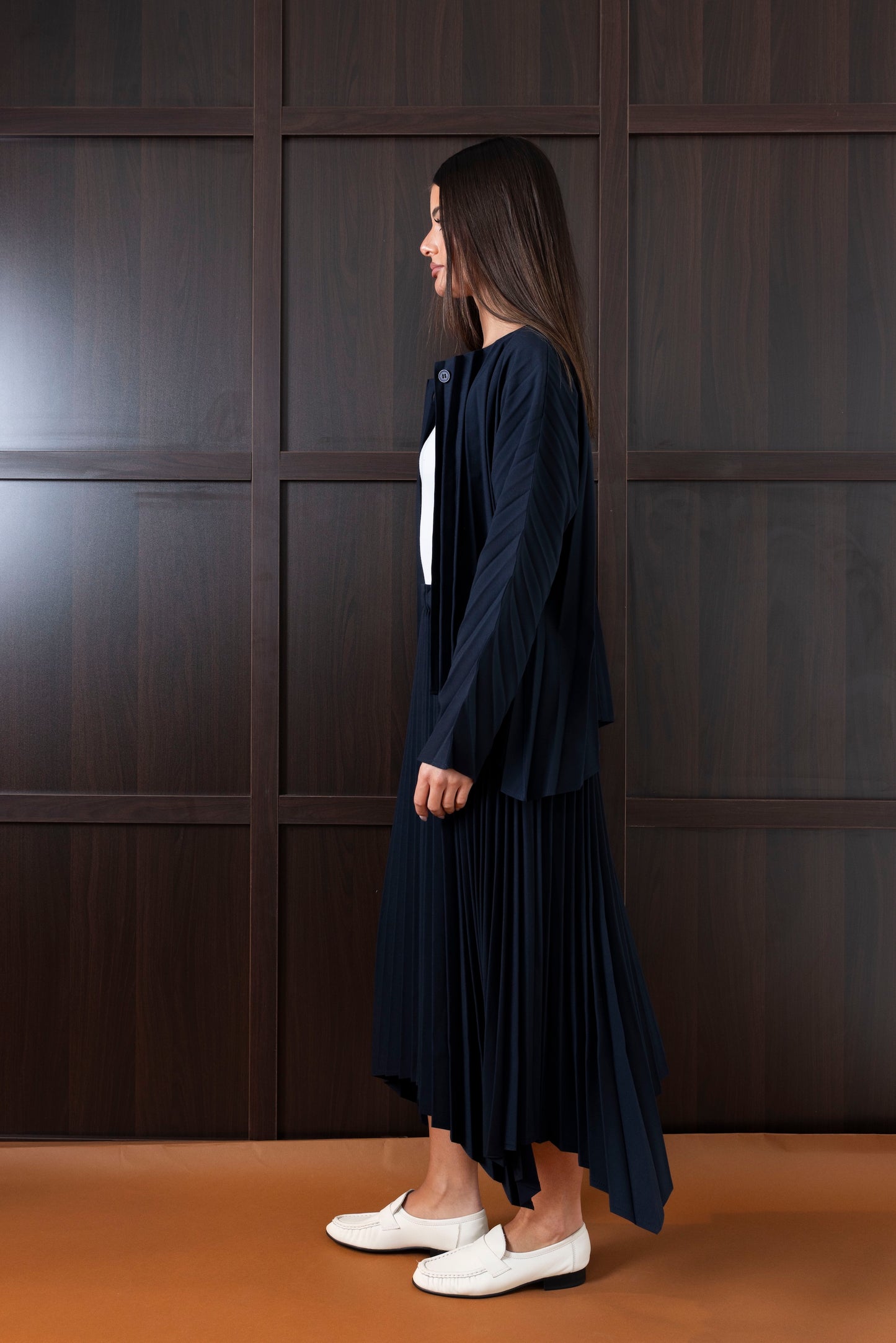 Navy Pleated Skirt Set