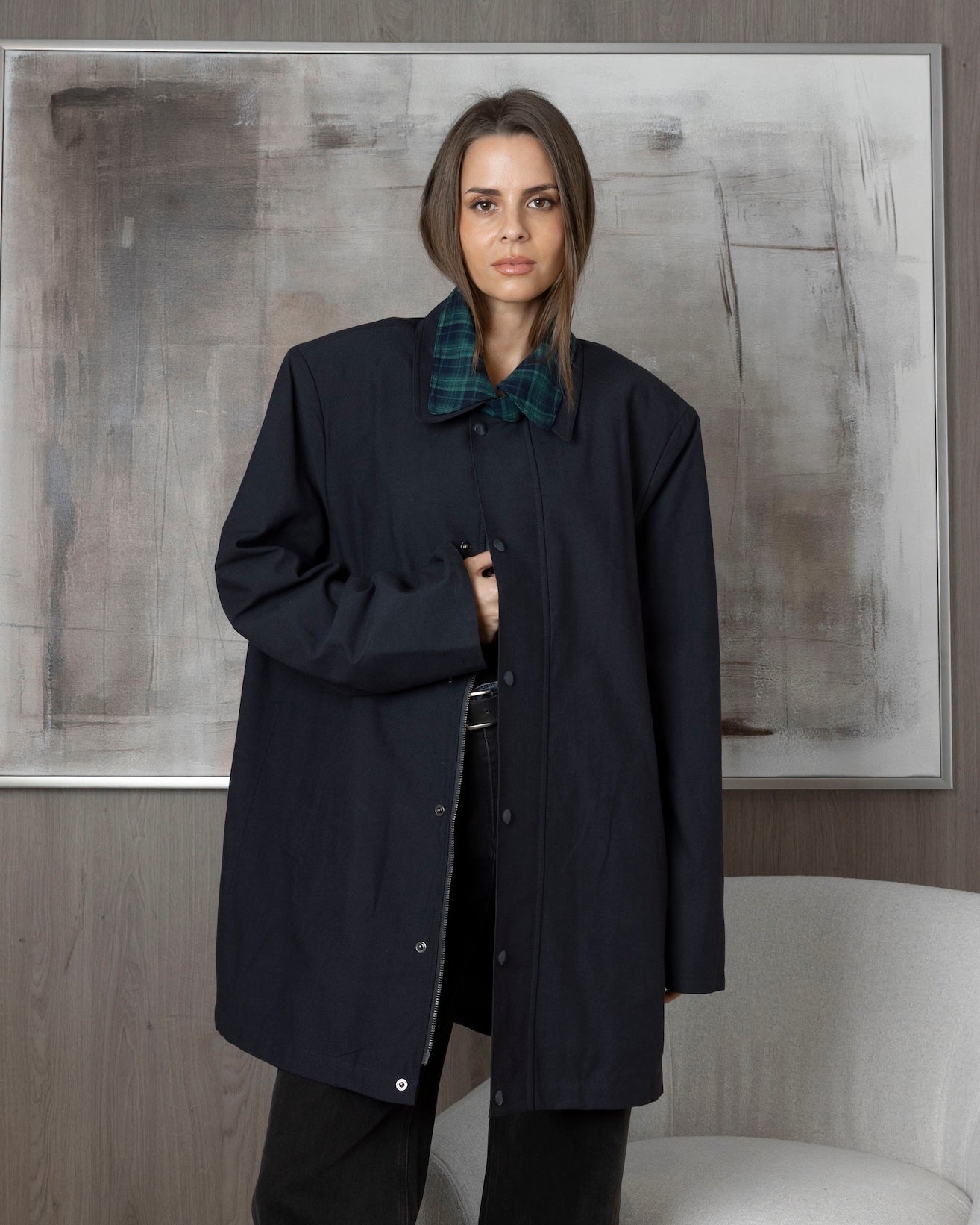 Navy Jacket with Reversible Sleeve