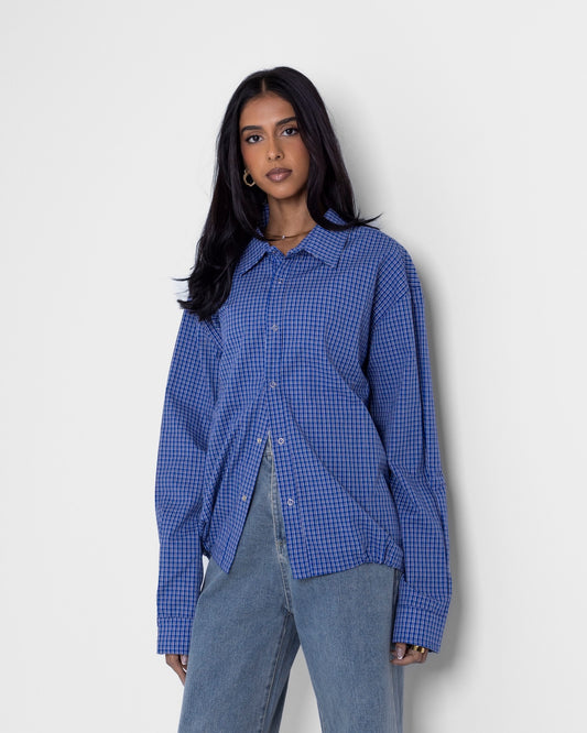 Blue Checked Gartered Shirt
