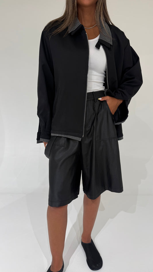 Black Jacket with Grey Striped Collar