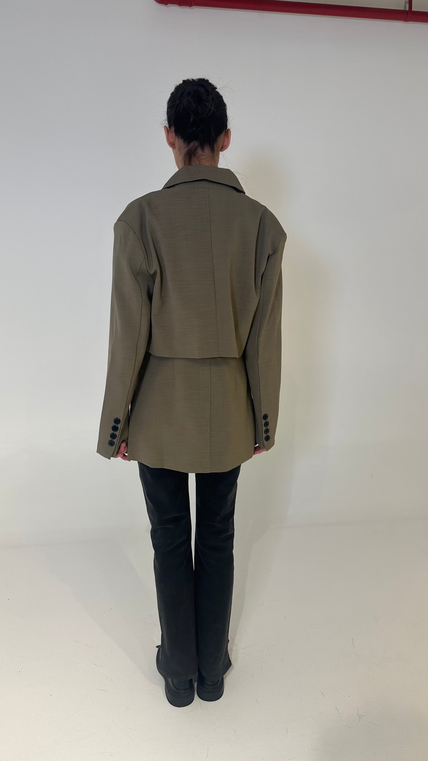 Layered Buttoned Blazer in Dark Beige