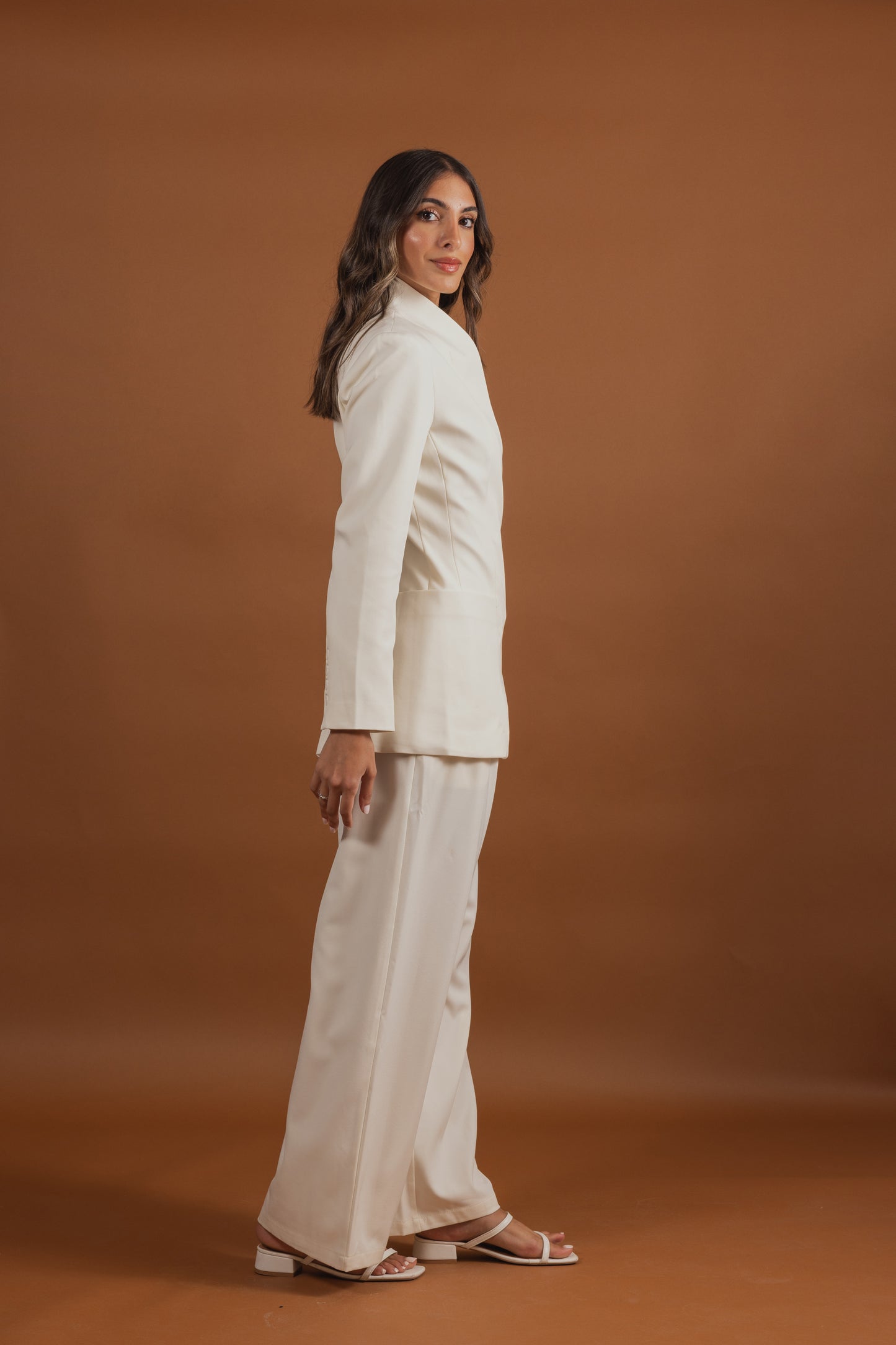 Creme Suit Set with Waisted Jacket