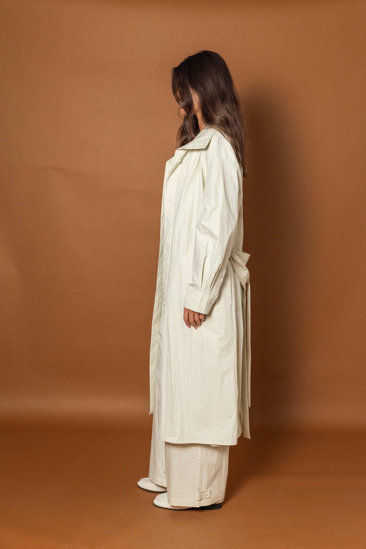 Beige Long Trench Set