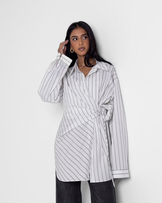 Asymmetrical Striped Collared Top
