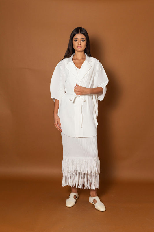 Pleated Fringed Skirt Set