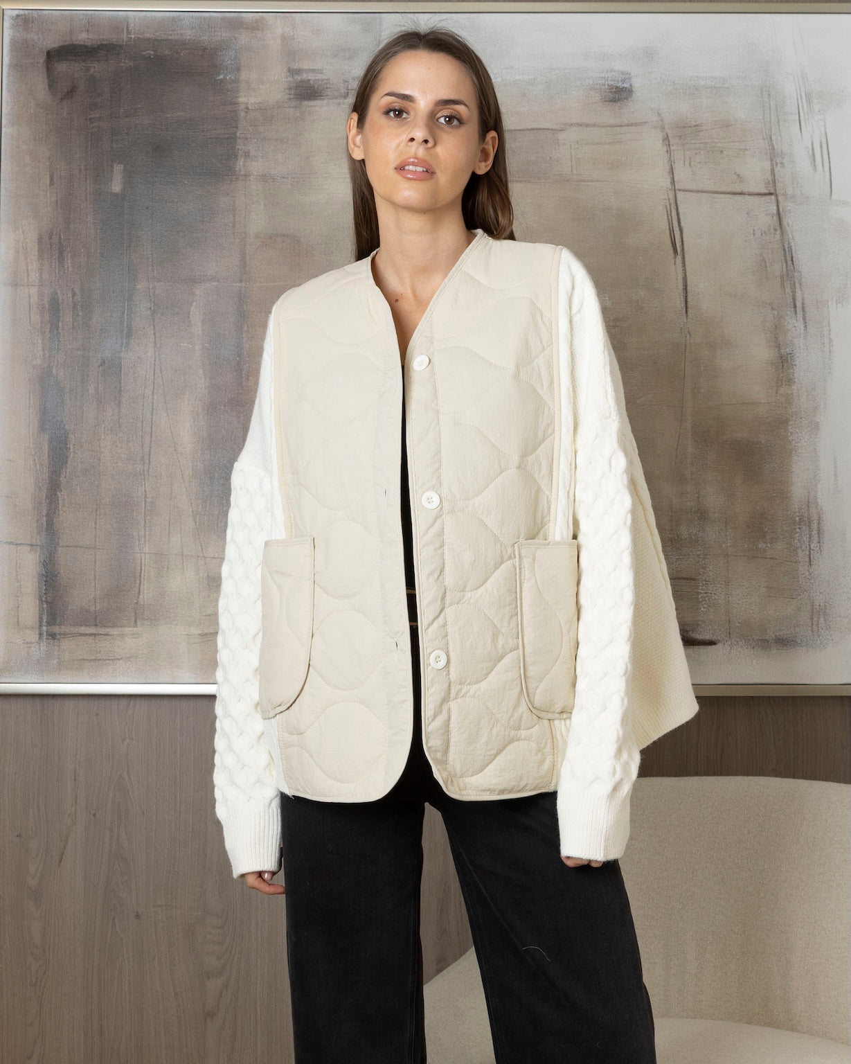 White X Beige Knit Coat