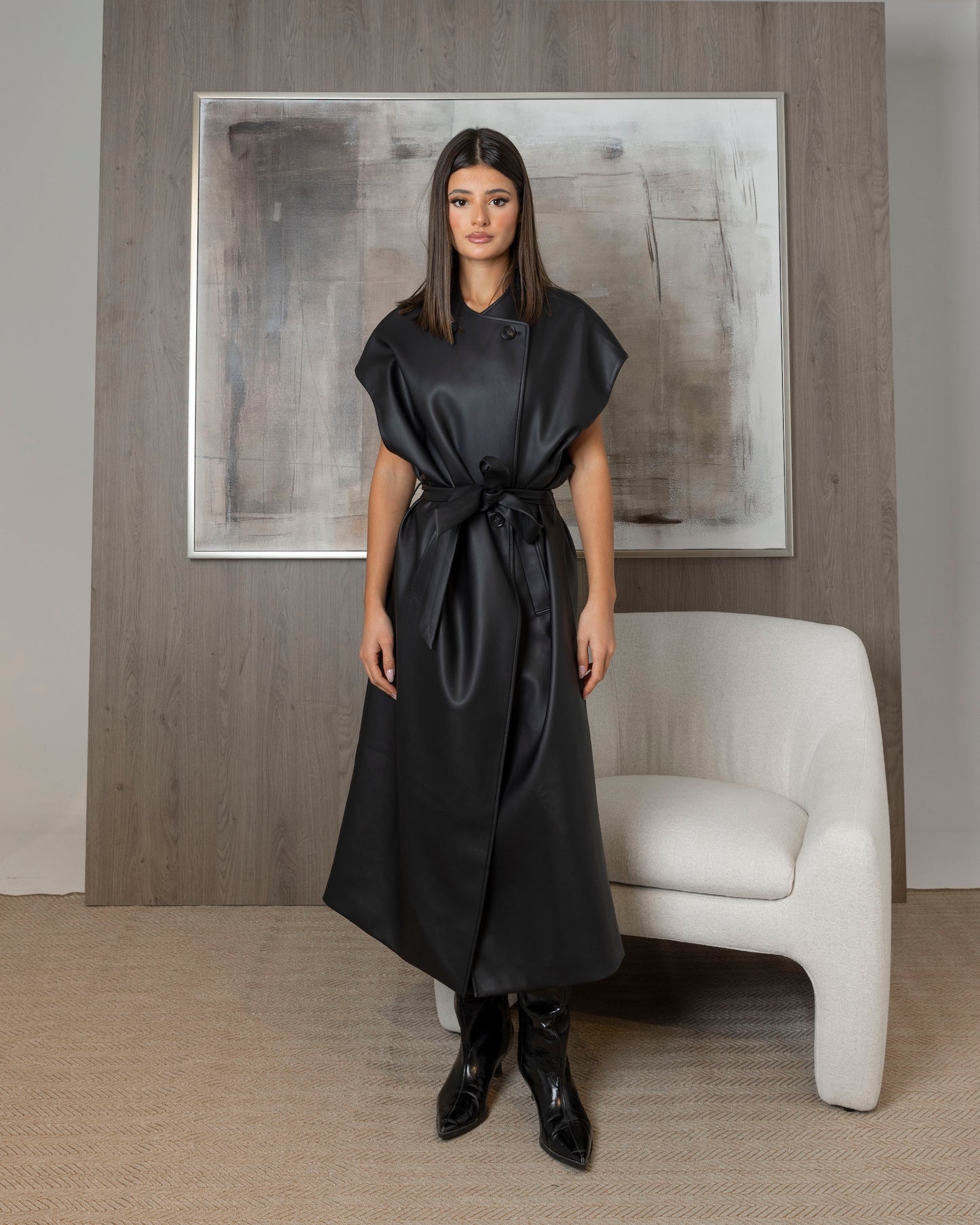 Oversized Long Leather Vest