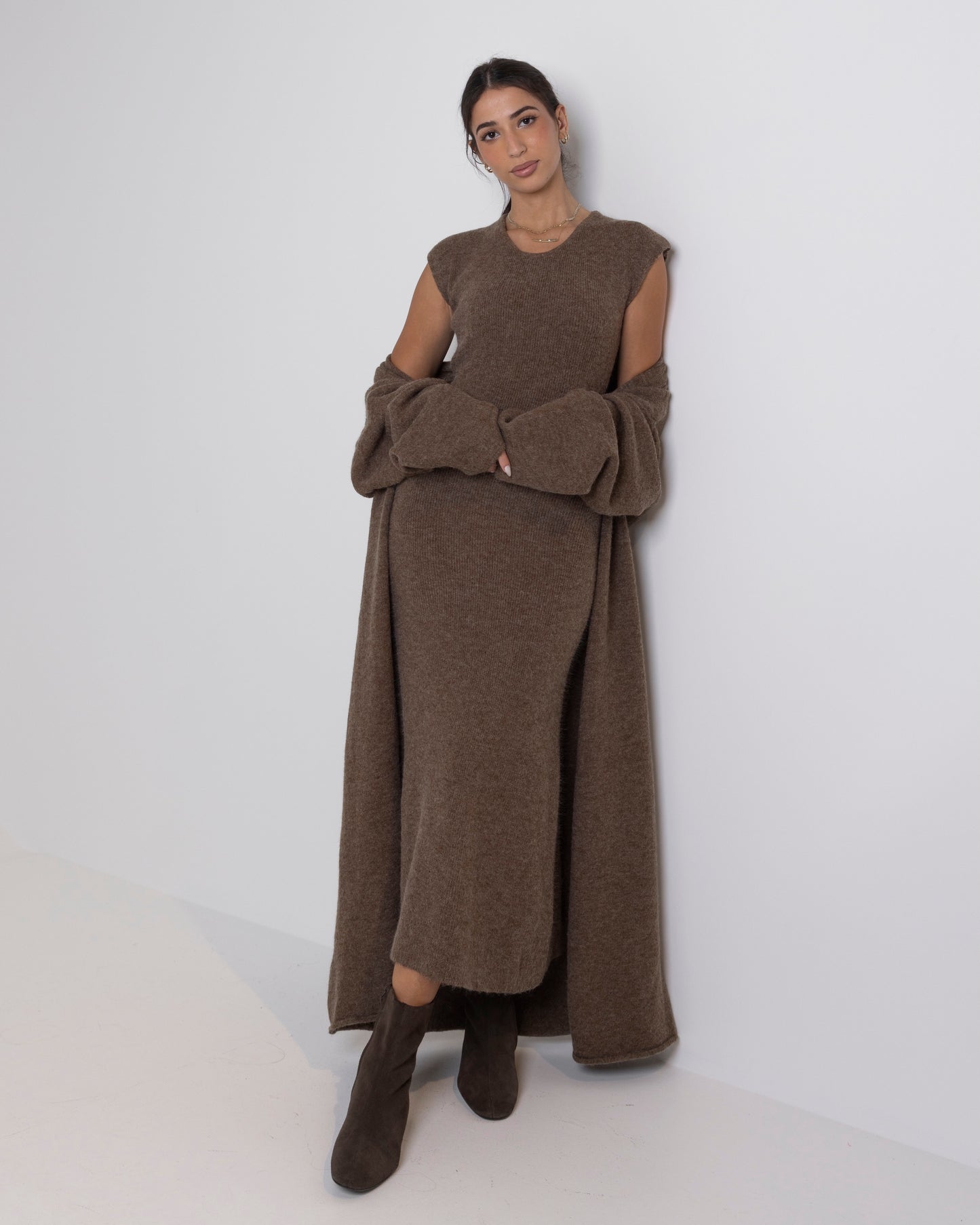 Coffee Long Dress Knitwear