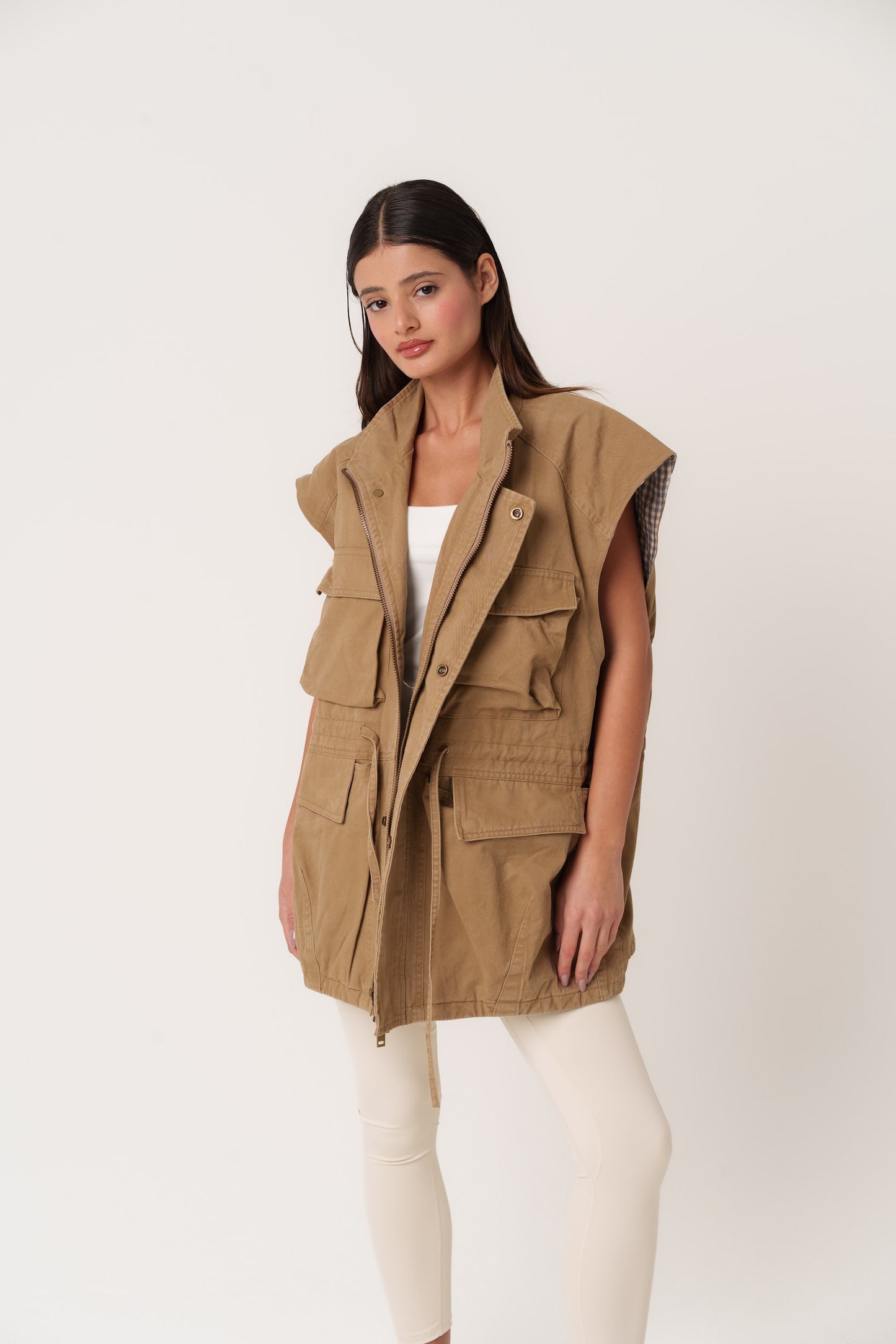 Beige Cargo Oversized Vest