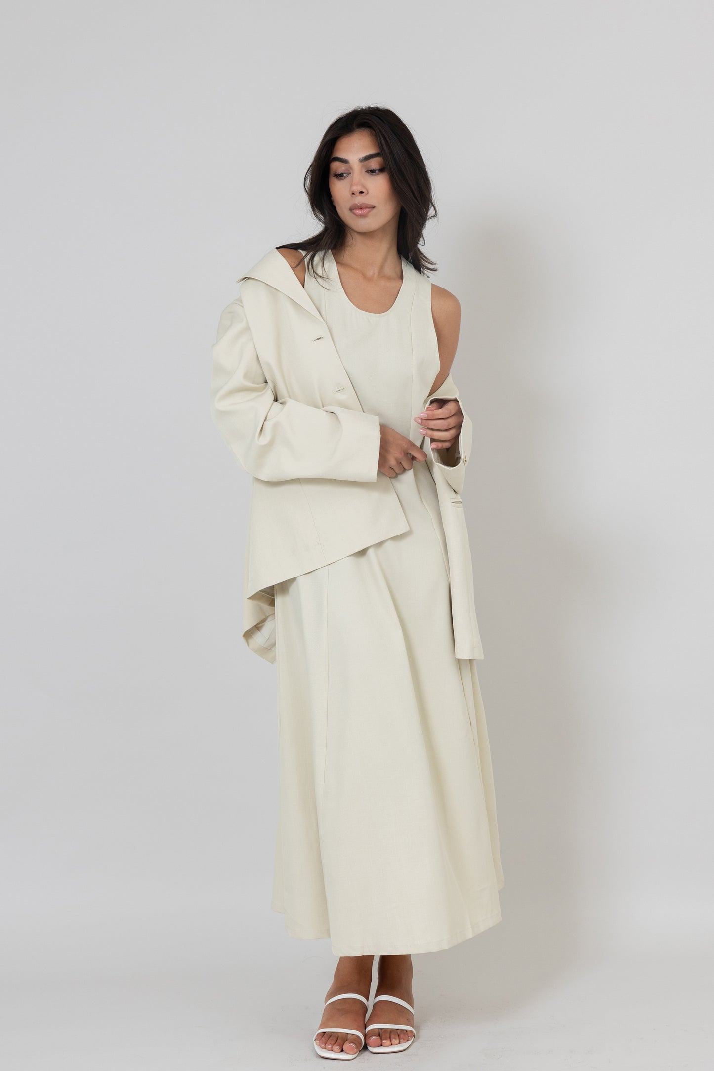 Beige Dress & Blazer Set