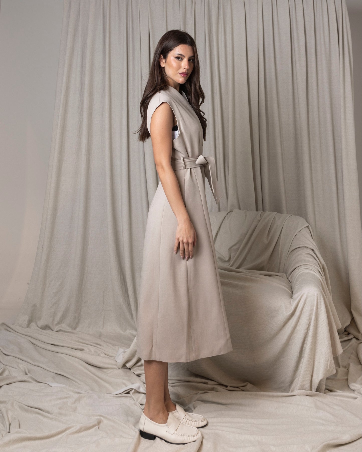 beige vest dress The Vest Dress – The Porch main image 1