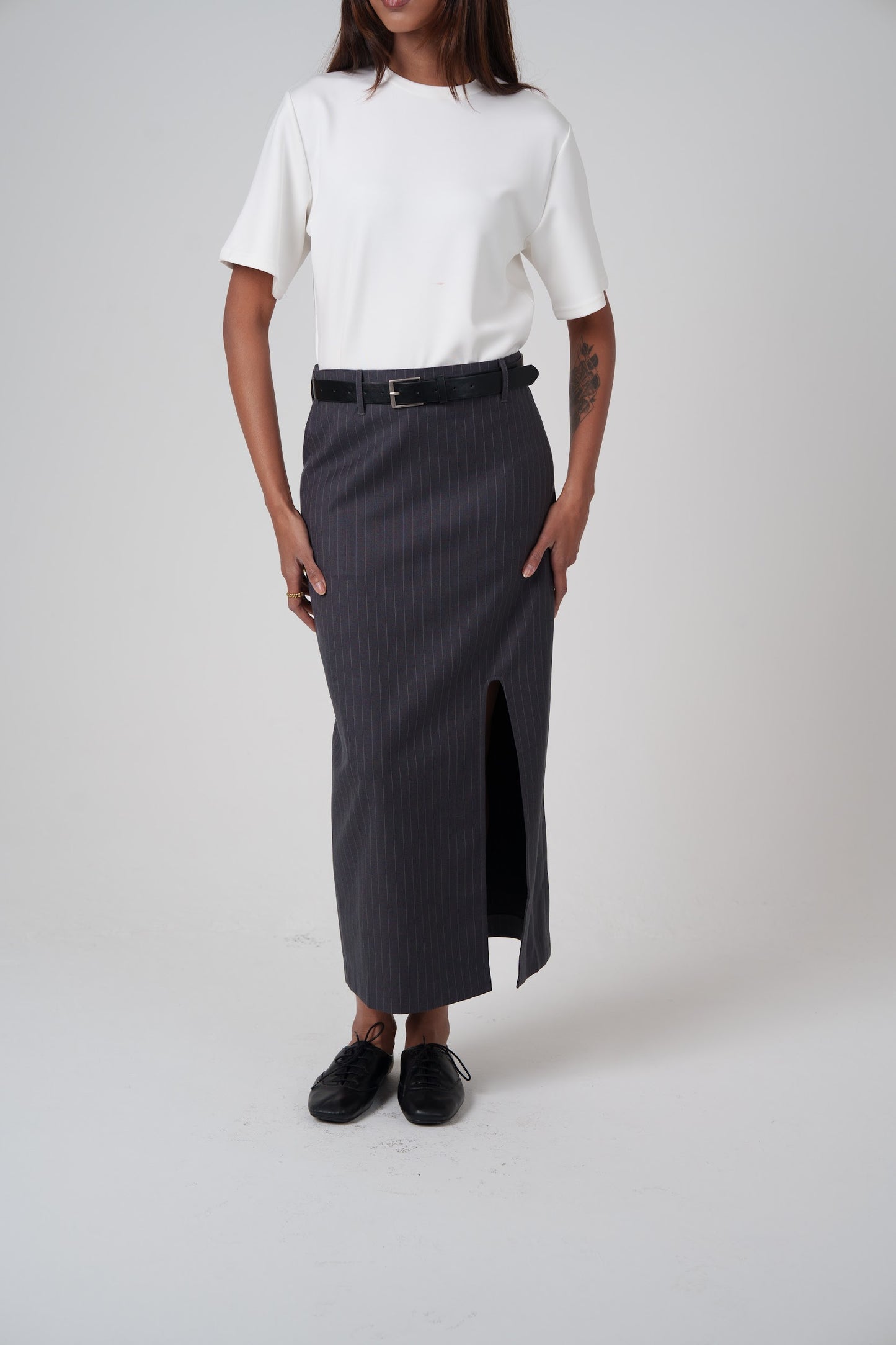 Pinstripe Slit Skirt