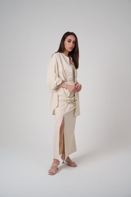 Checked Set (Skirt with Slit & Shirt)