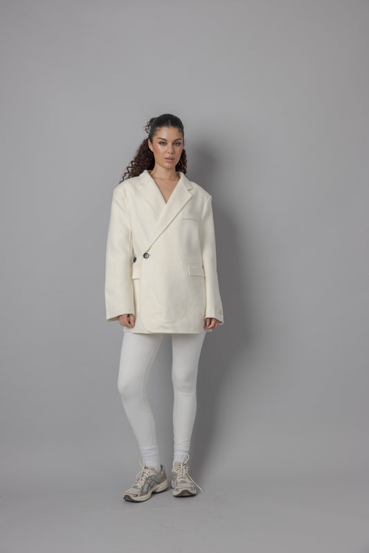 Wool White Blazer with Side Button