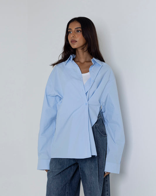 Light Blue Wrap Button Shirt