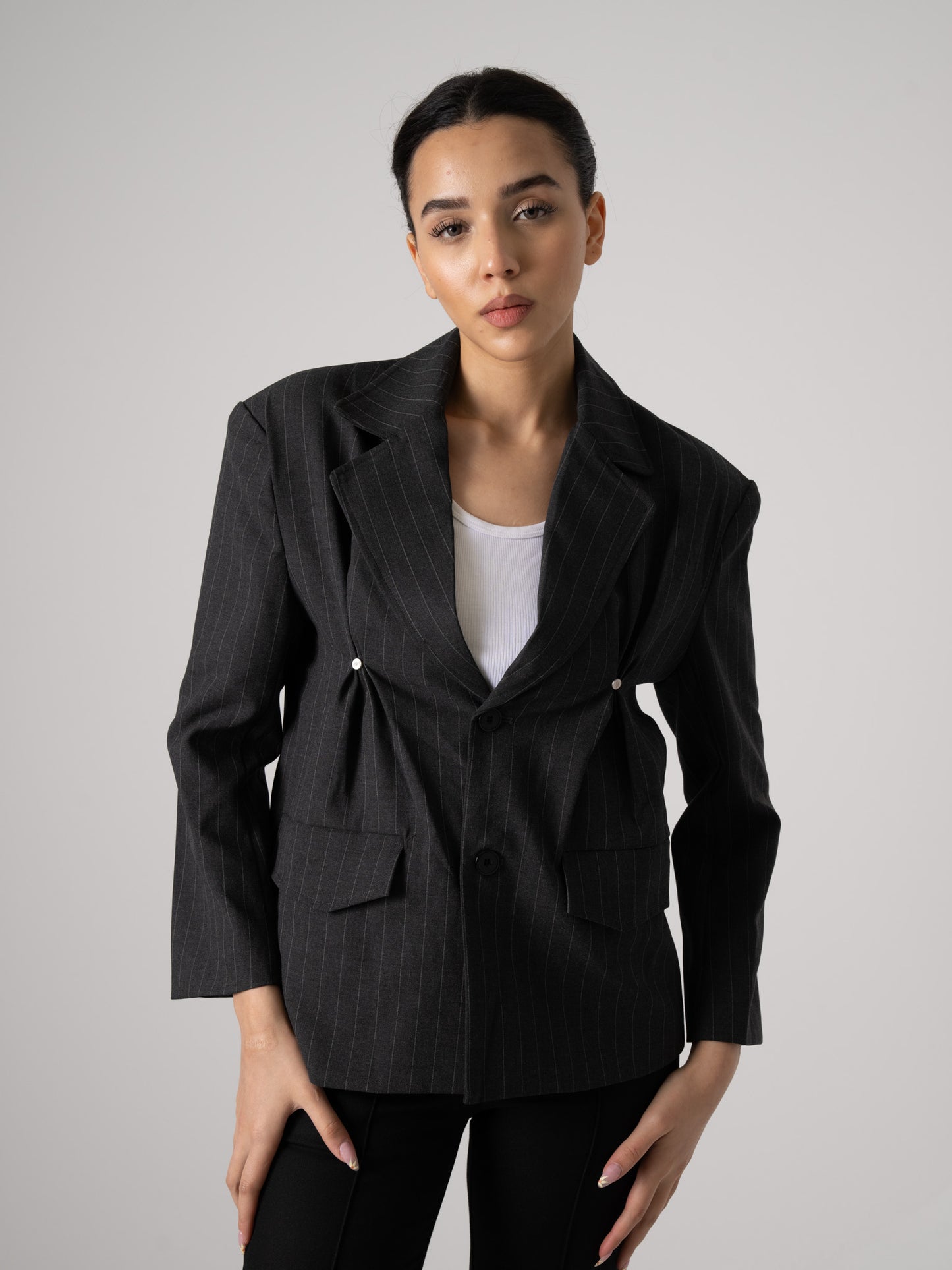 Dark Grey Pinstriped Blazer