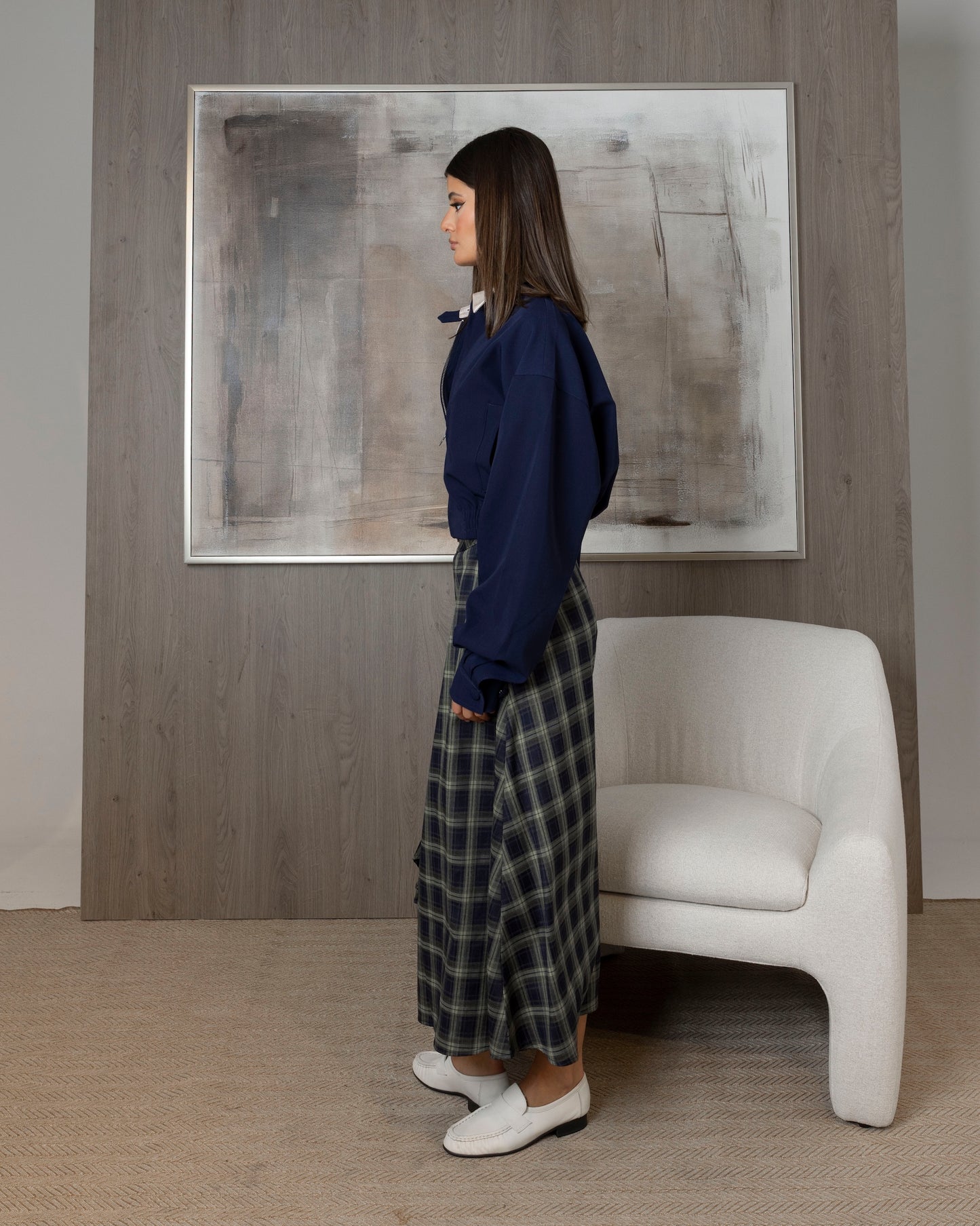 Checked Skirt with Navy Bomber Set