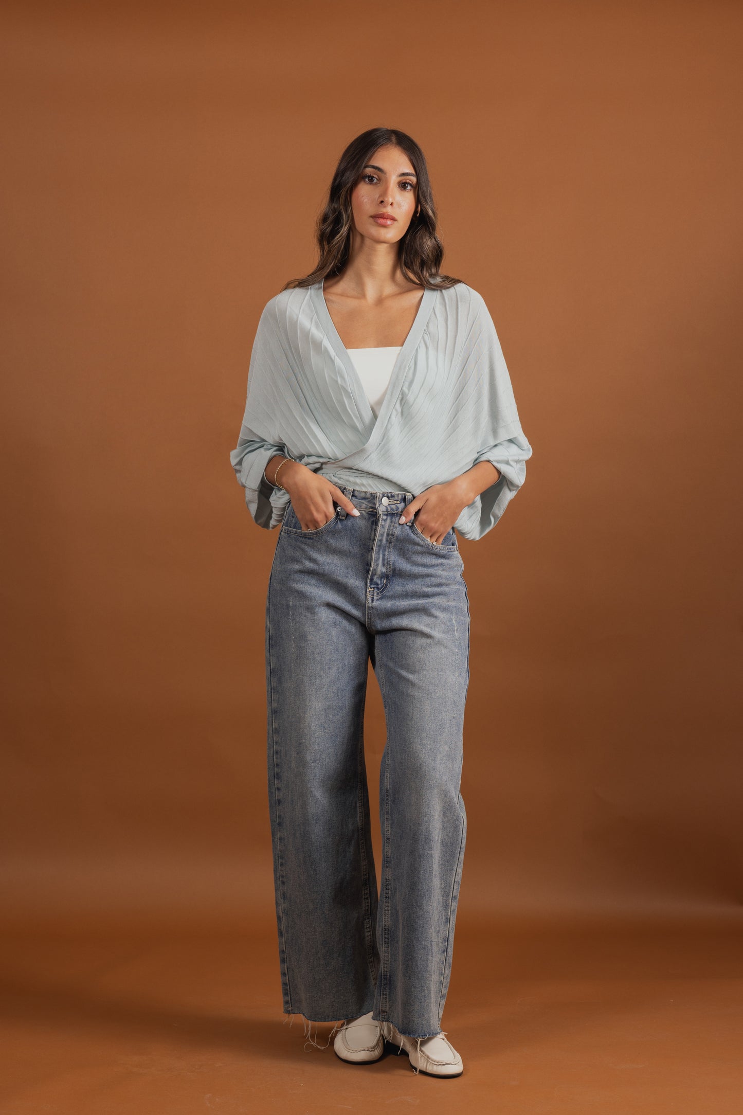 Wide Pleated Wrap Tops