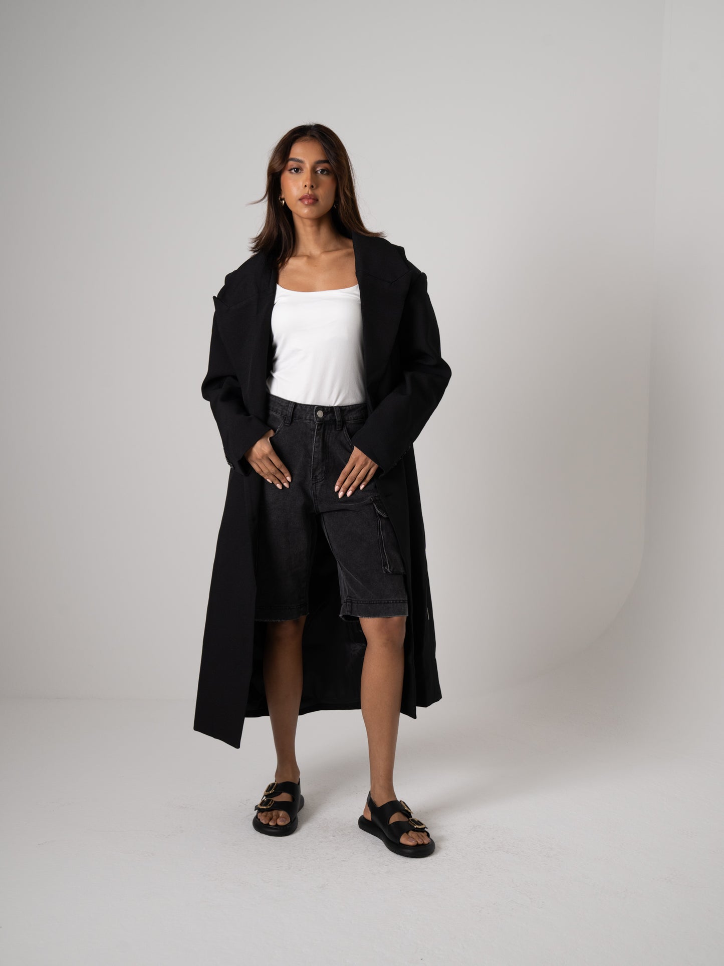 Hooded Black Long Blazer