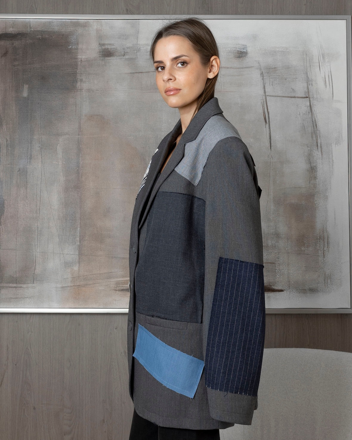 Grey Blazer with Patchwork