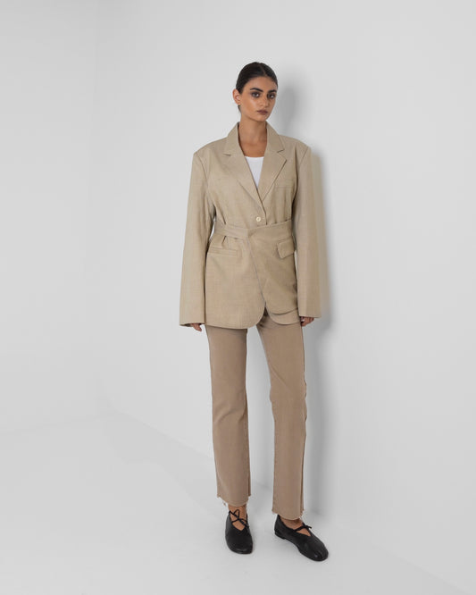 Beige Blazer with Skirt Belt