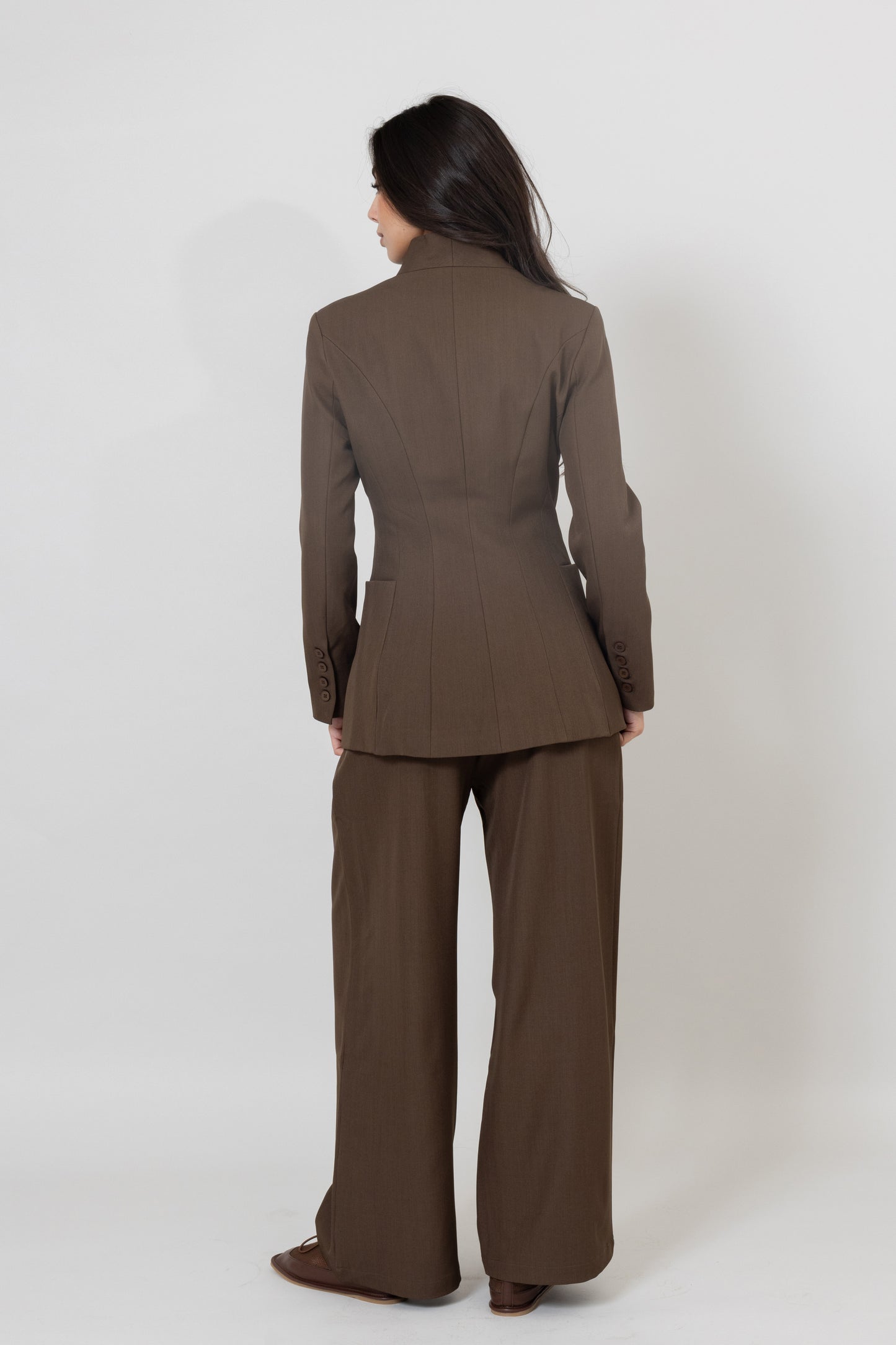 Khaki Suit Set with Waisted Jacket