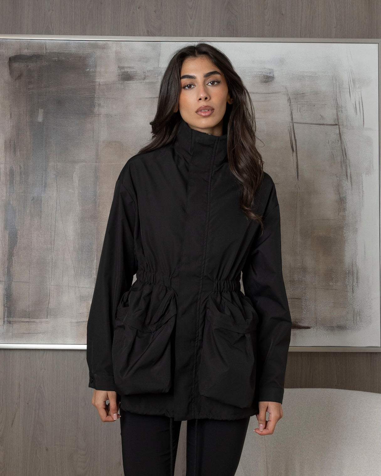 Black Jacket with Cinched Waist & Leggings Set