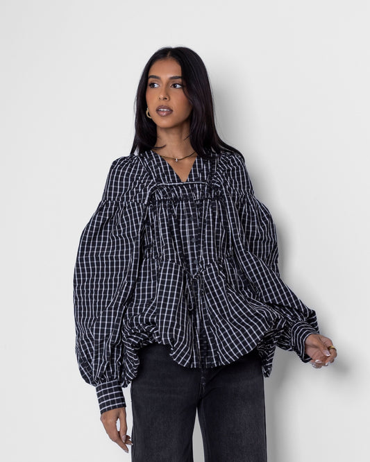 Checked Puff Blouse